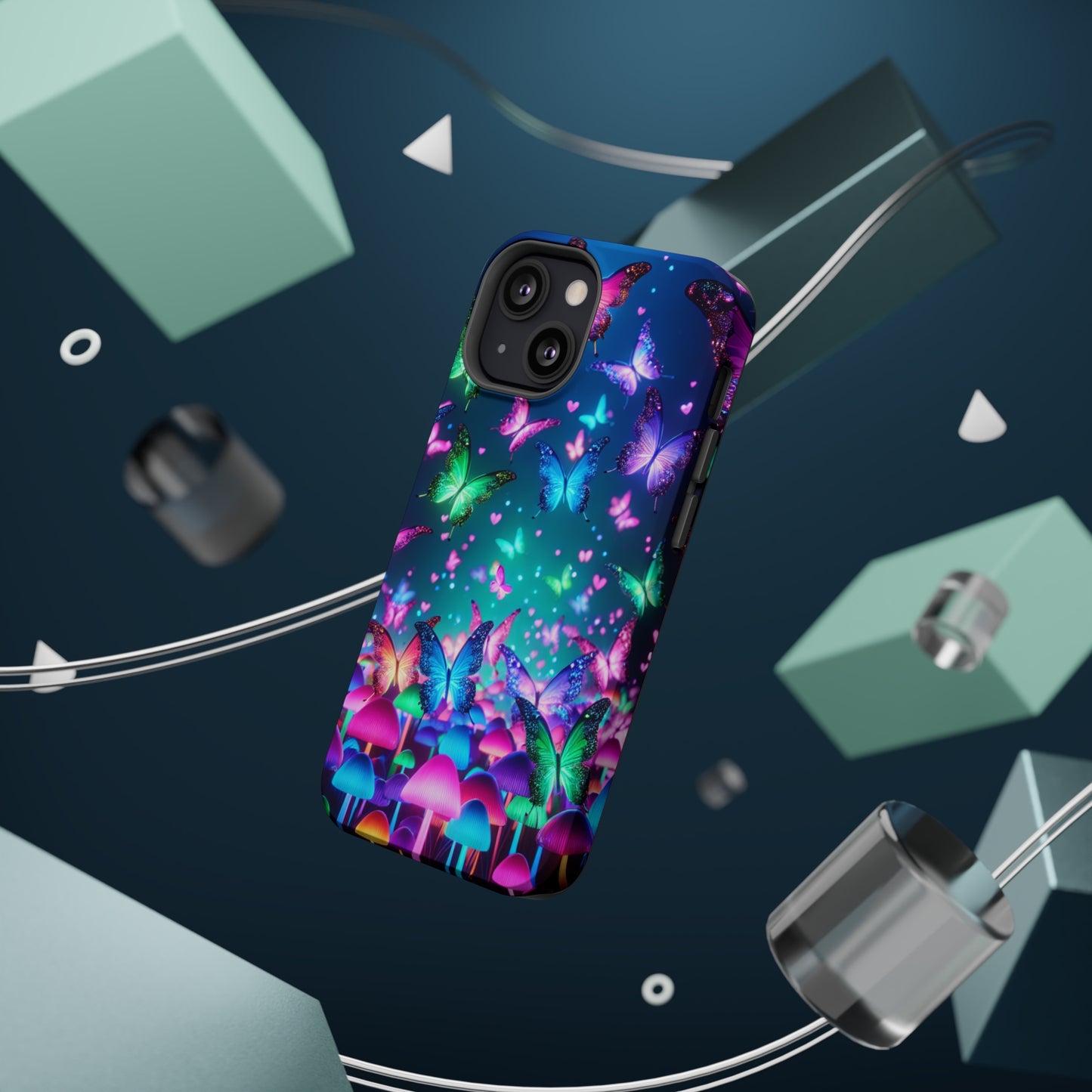 Neon Eden. Neon Butterflies and Mushrooms Premium Art Magsafe Magnet Tough IPhone 13 14 15 Pro Plus Max and Mini in Matte and Glossy Phone cases
