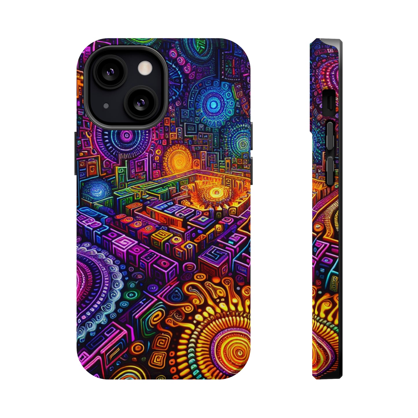 Vivid Voyage of Infinity Neon Splendor. Neon Trippy Infinity Patterns Premium Art Magsafe Magnet Tough IPhone 13 14 15 Pro Plus Max and Mini in Matte and Glossy Phone cases