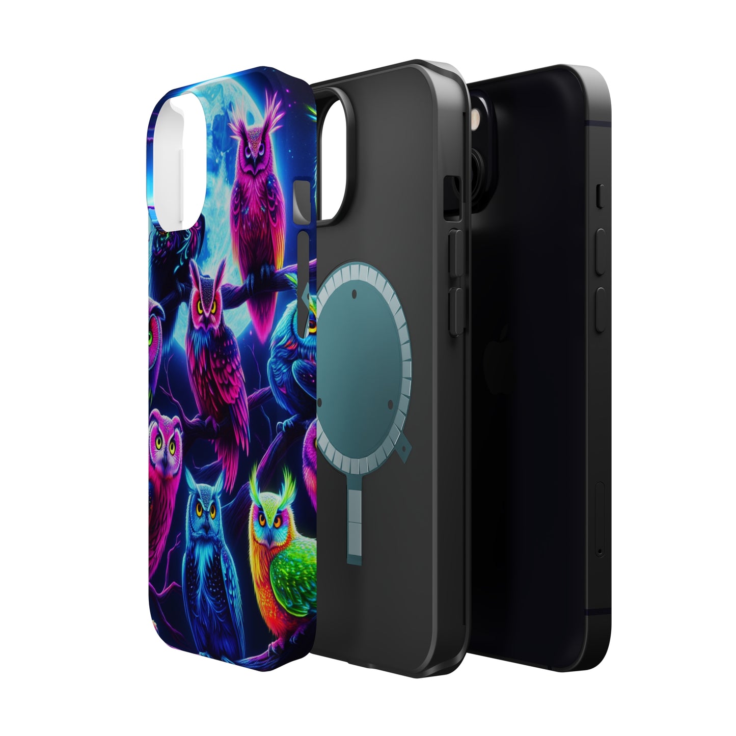 "Neon Splash of Owls" Neon Owls Premium Art Magsafe Magnet Tough IPhone 13 14 15 Pro Plus Max and Mini in Matte and Glossy Phone cases