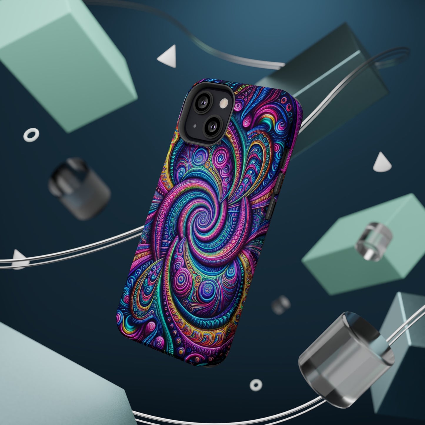 Cosmic Quasar Dreams. Neon Trippy Infinity Patterns Premium Art Magsafe Magnet Tough IPhone 13 14 15 Pro Plus Max and Mini in Matte and Glossy Phone cases