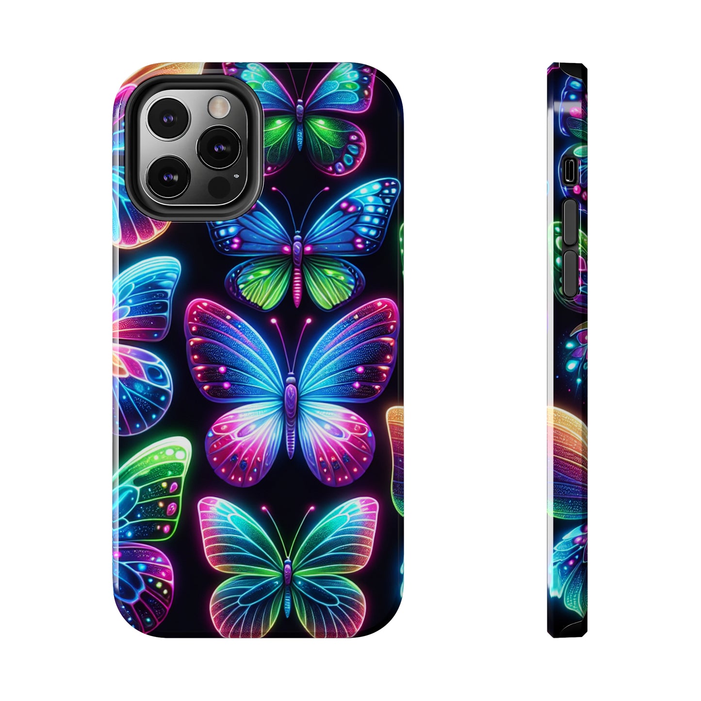 "Dance of the Neon Butterflies" NEON Butterflies Tough Phone Case Iphone 6 7 8 9 10 11 12 13 14 SE X XR XS Pro Max Mini Plus