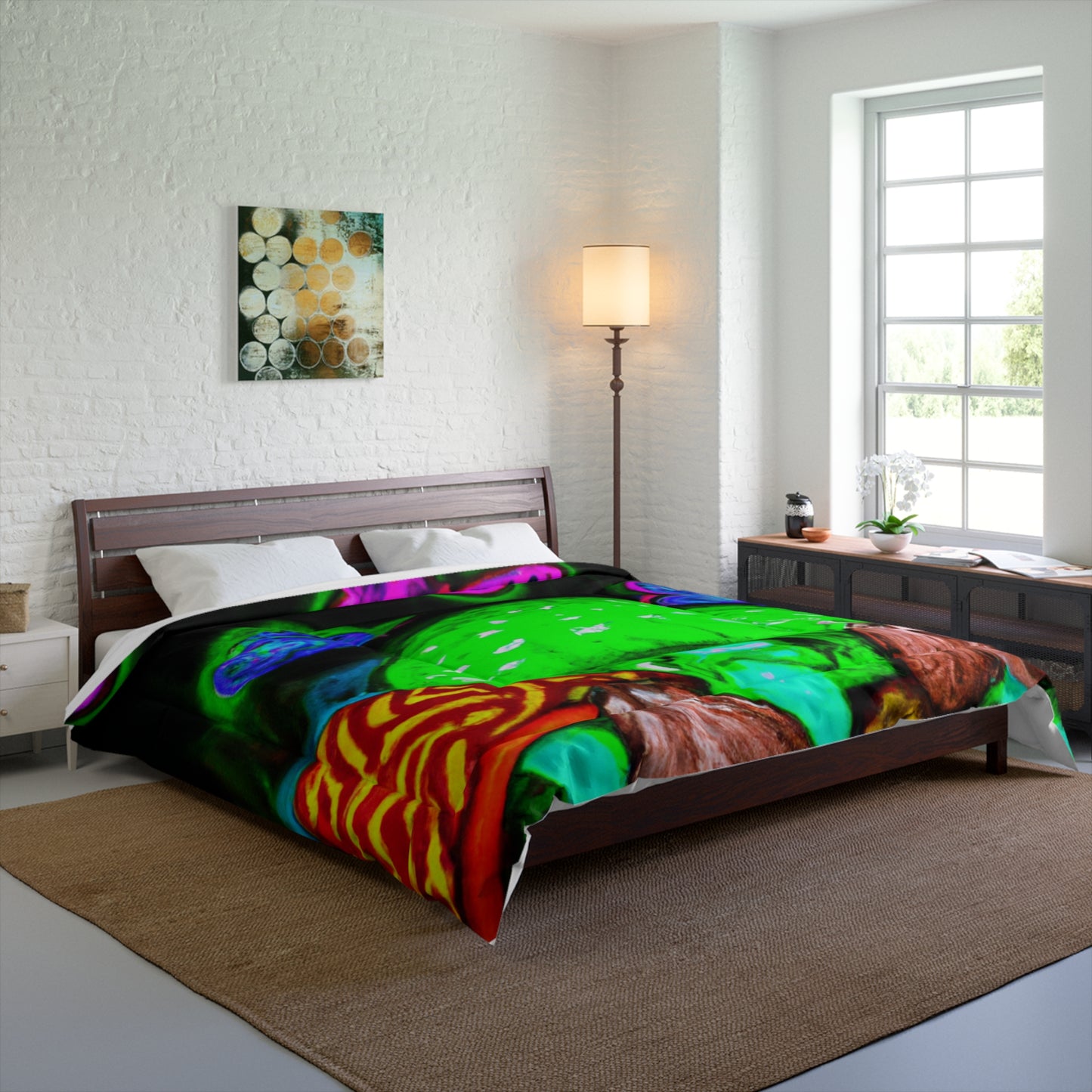 Neon Fantasia. Butterflies & Mushrooms Comforter Blanket