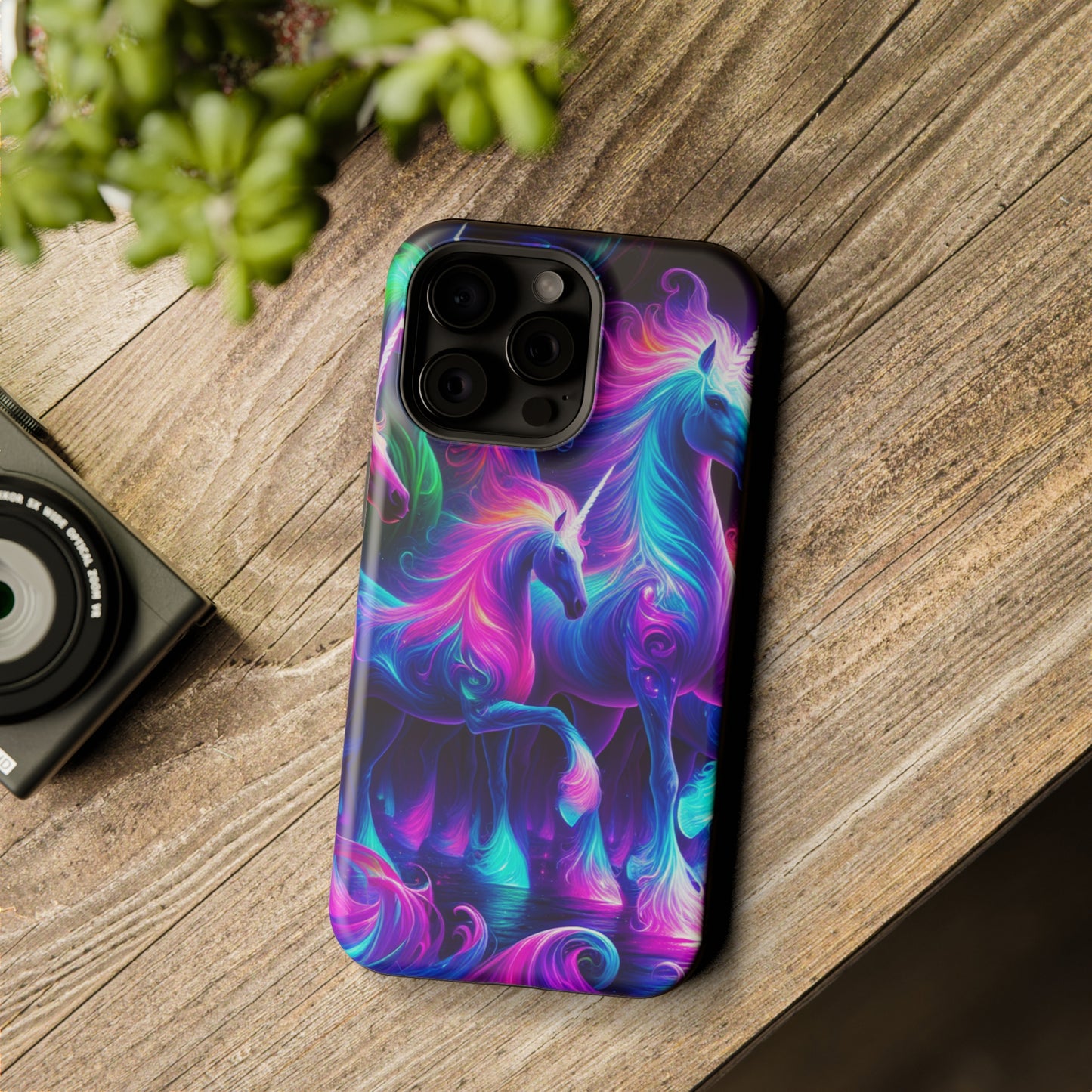 Neon Uniflourish Neon Unicorns Premium Art Magsafe Magnet Tough IPhone 13 14 15 Pro Plus Max and Mini in Matte and Glossy Phone cases