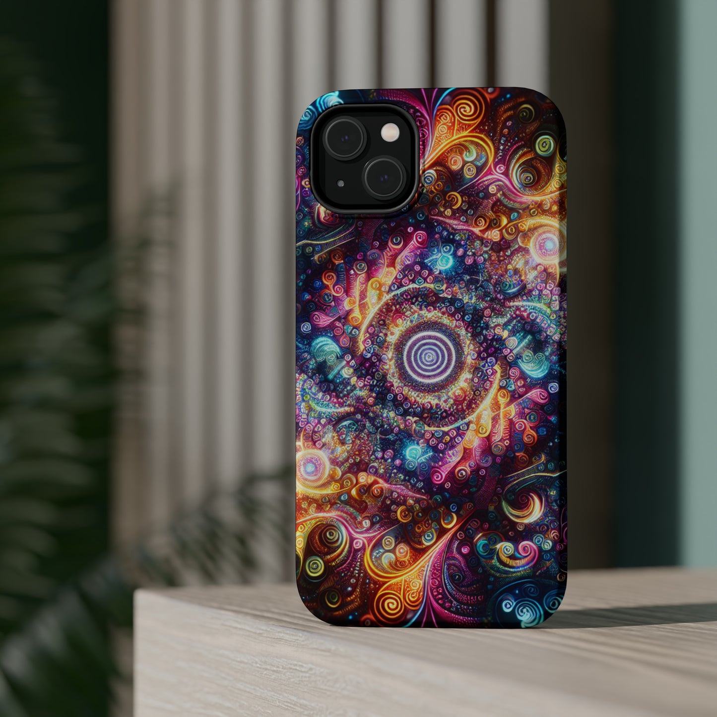 Cosmic Chromatic Mirage. Neon Trippy Infinity Patterns Premium Art Magsafe Magnet Tough IPhone 13 14 15 Pro Plus Max and Mini in Matte and Glossy Phone cases