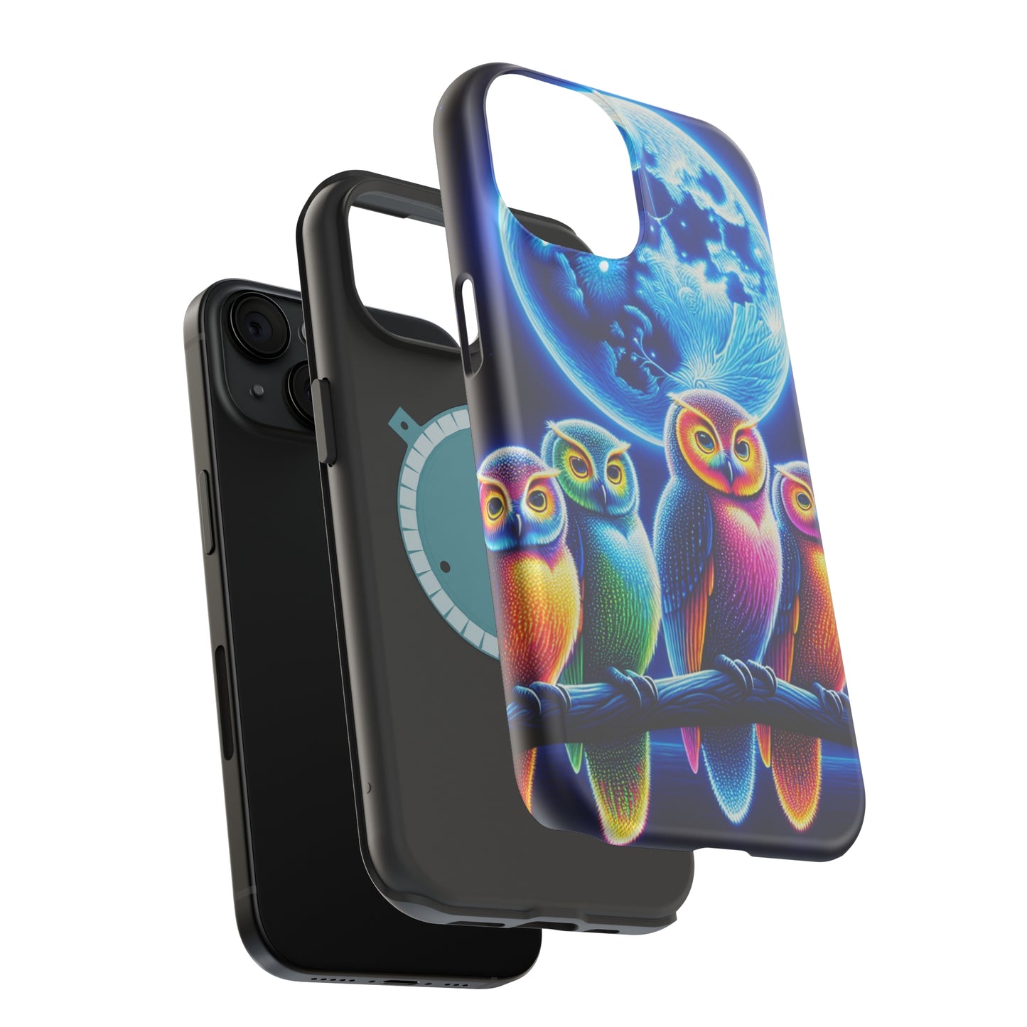 Neon Nocturnal Orbitals. Neon Owls Premium Art Magsafe Magnet Tough IPhone 13 14 15 Pro Plus Max and Mini in Matte and Glossy Phone cases
