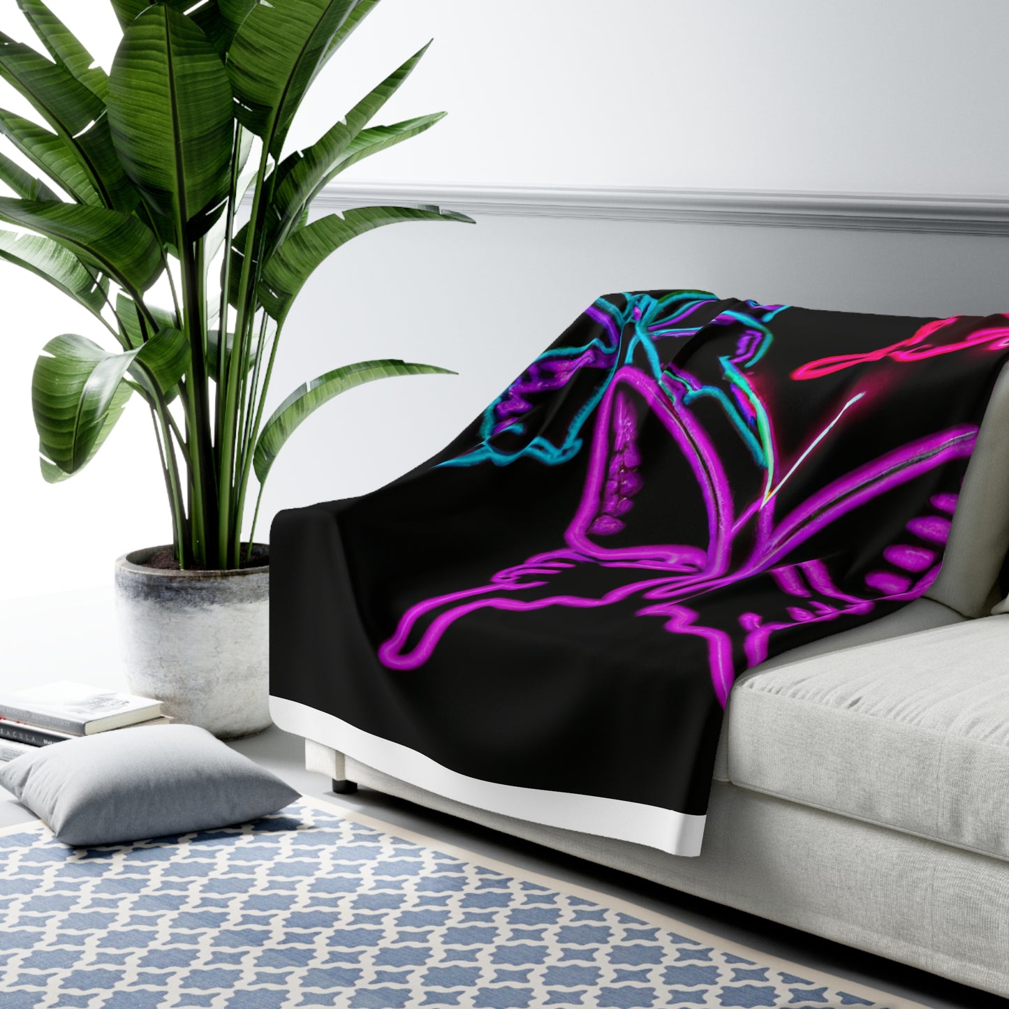 "Fluttering Fluorescence" - NEON Butterflies Art Sherpa Blanket