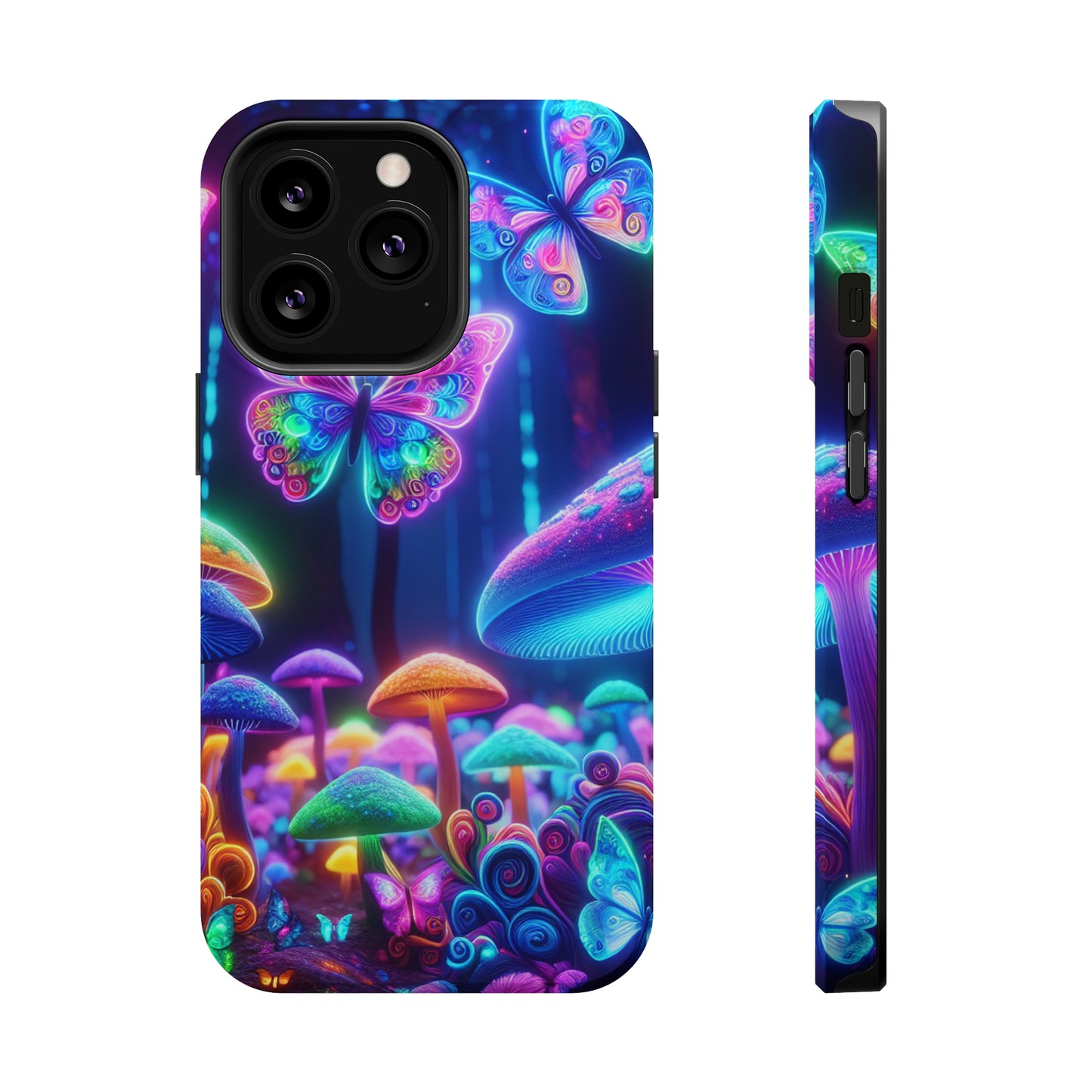 Neon Ecstasy. Neon Butterflies and Mushrooms Premium Art Magsafe Magnet Tough IPhone 13 14 15 Pro Plus Max and Mini in Matte and Glossy Phone cases