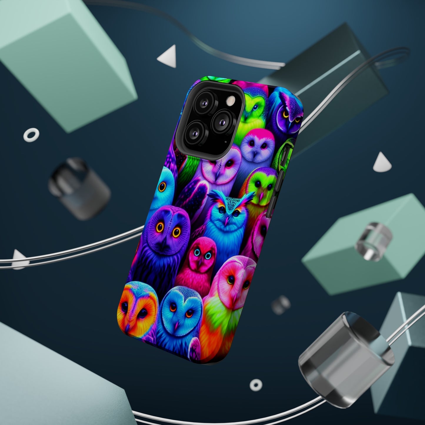 Vivid Nocturnal Neonatures Neon Owls Premium Art Magsafe Magnet Tough IPhone 13 14 15 Pro Plus Max and Mini in Matte and Glossy Phone cases