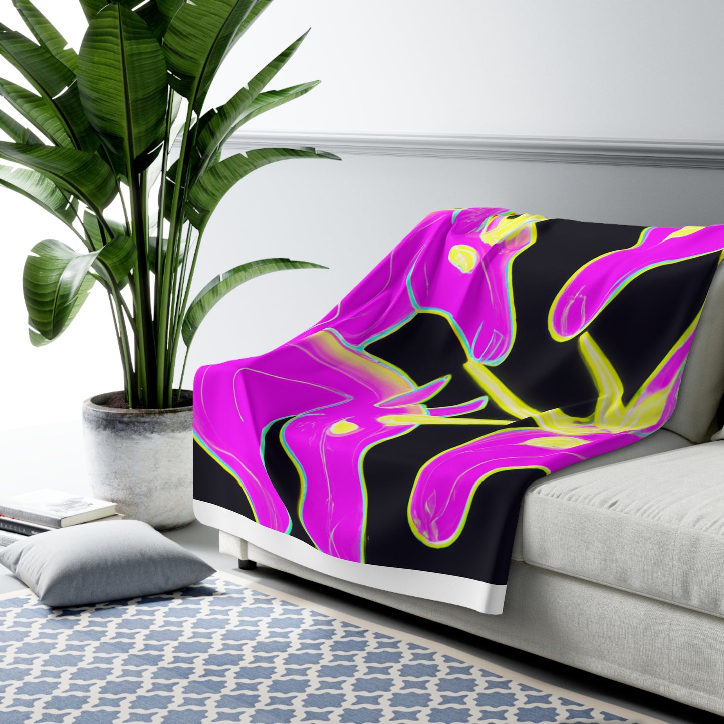 "Rainbow Illusions" - NEON Unicorns Art Sherpa Blanket