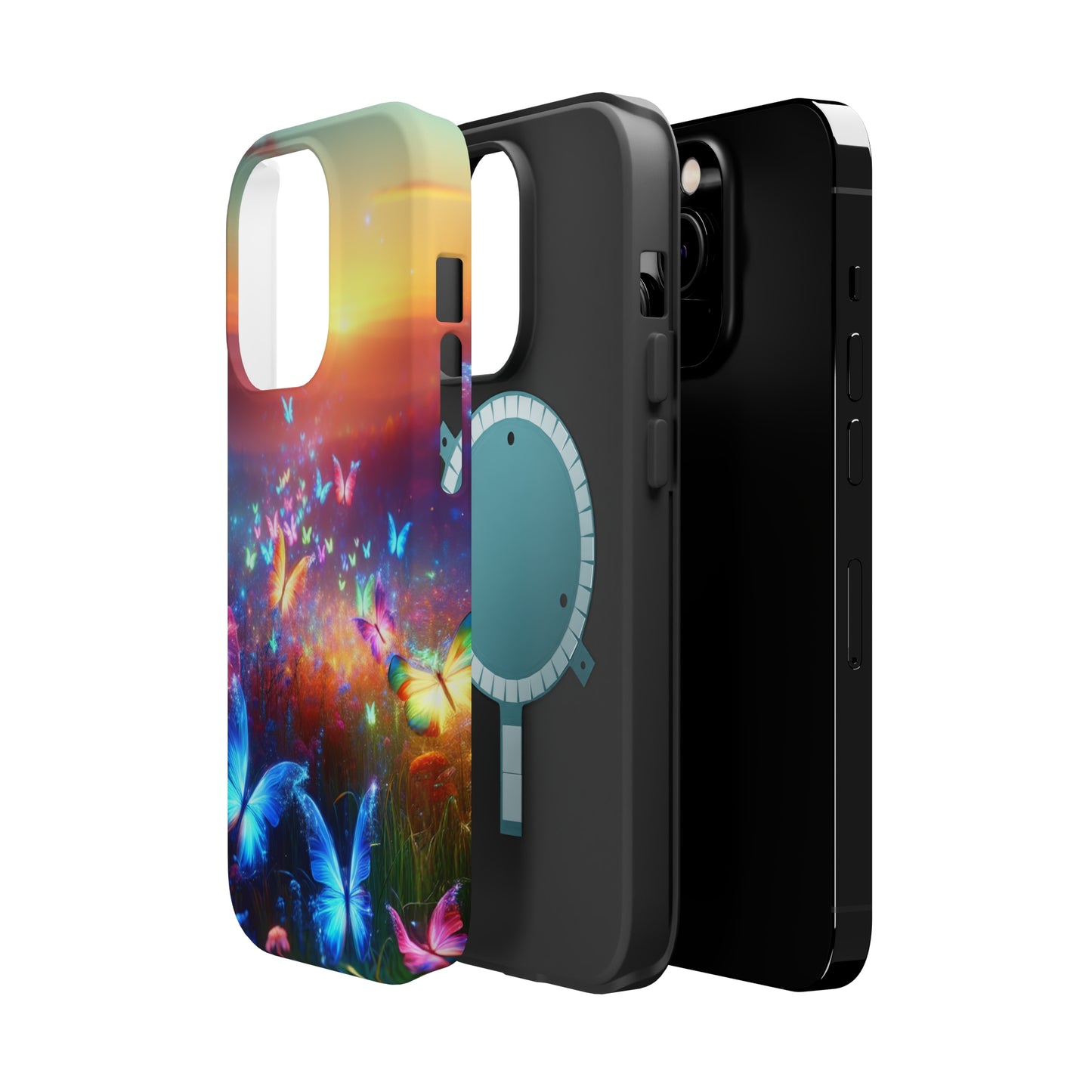 Neon Flight Fantasy Neon Butterflies Premium Art Magsafe Magnet Tough IPhone 13 14 15 Pro Plus Max and Mini in Matte and Glossy Phone cases