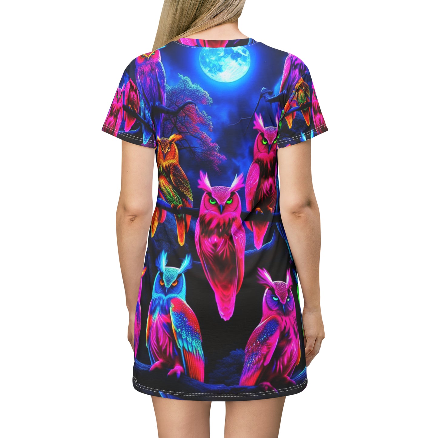 Neon Nocturne. Neon Owls Womans T Shirt Dress