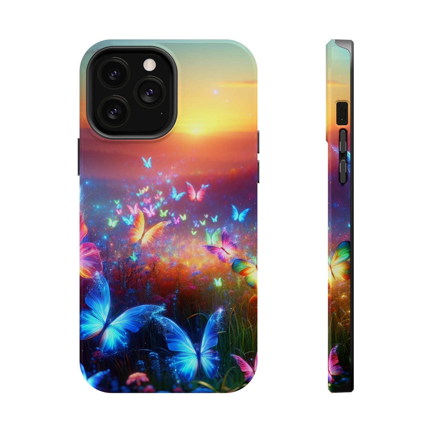 Neon Flight Fantasy Neon Butterflies Premium Art Magsafe Magnet Tough IPhone 13 14 15 Pro Plus Max and Mini in Matte and Glossy Phone cases