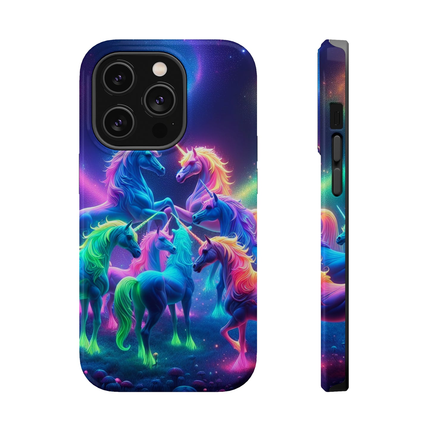 Neon Spectacle of Unicorns Neon Unicorns Premium Art Magsafe Magnet Tough IPhone 13 14 15 Pro Plus Max and Mini in Matte and Glossy Phone cases