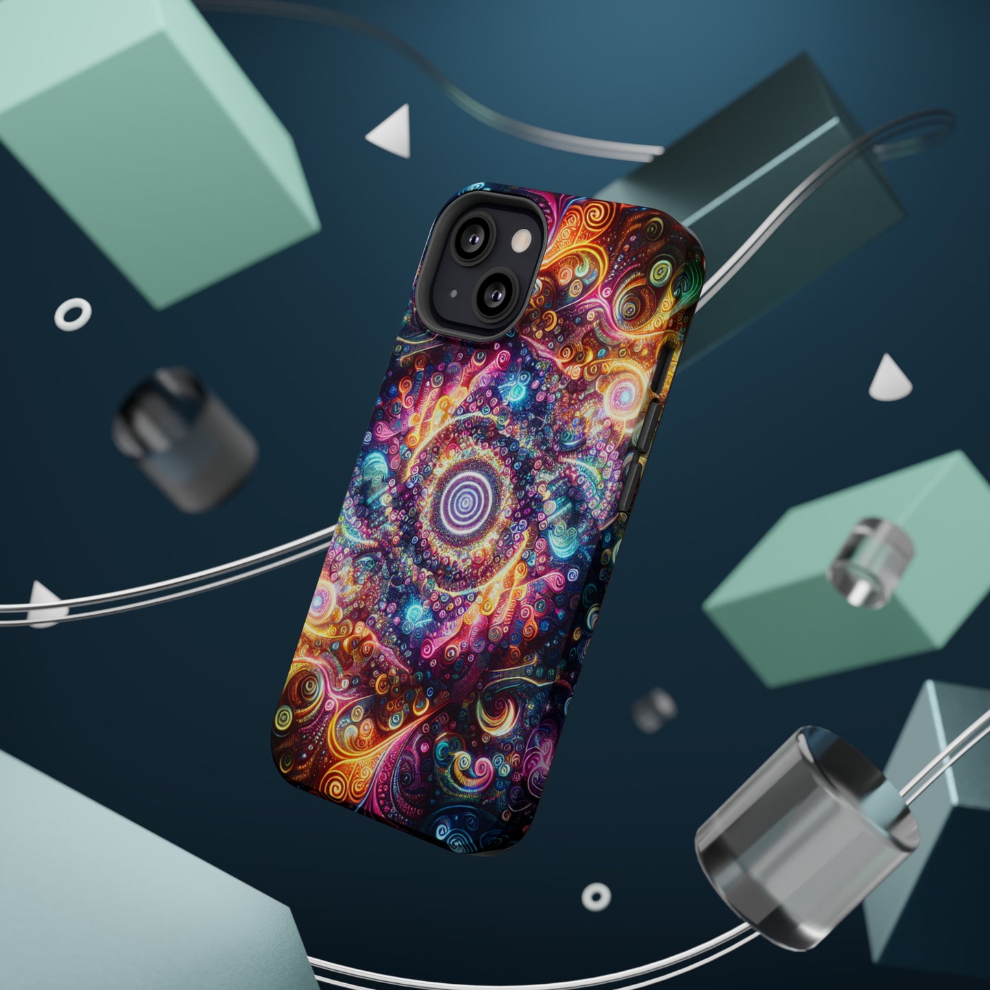 Cosmic Chromatic Mirage. Neon Trippy Infinity Patterns Premium Art Magsafe Magnet Tough IPhone 13 14 15 Pro Plus Max and Mini in Matte and Glossy Phone cases
