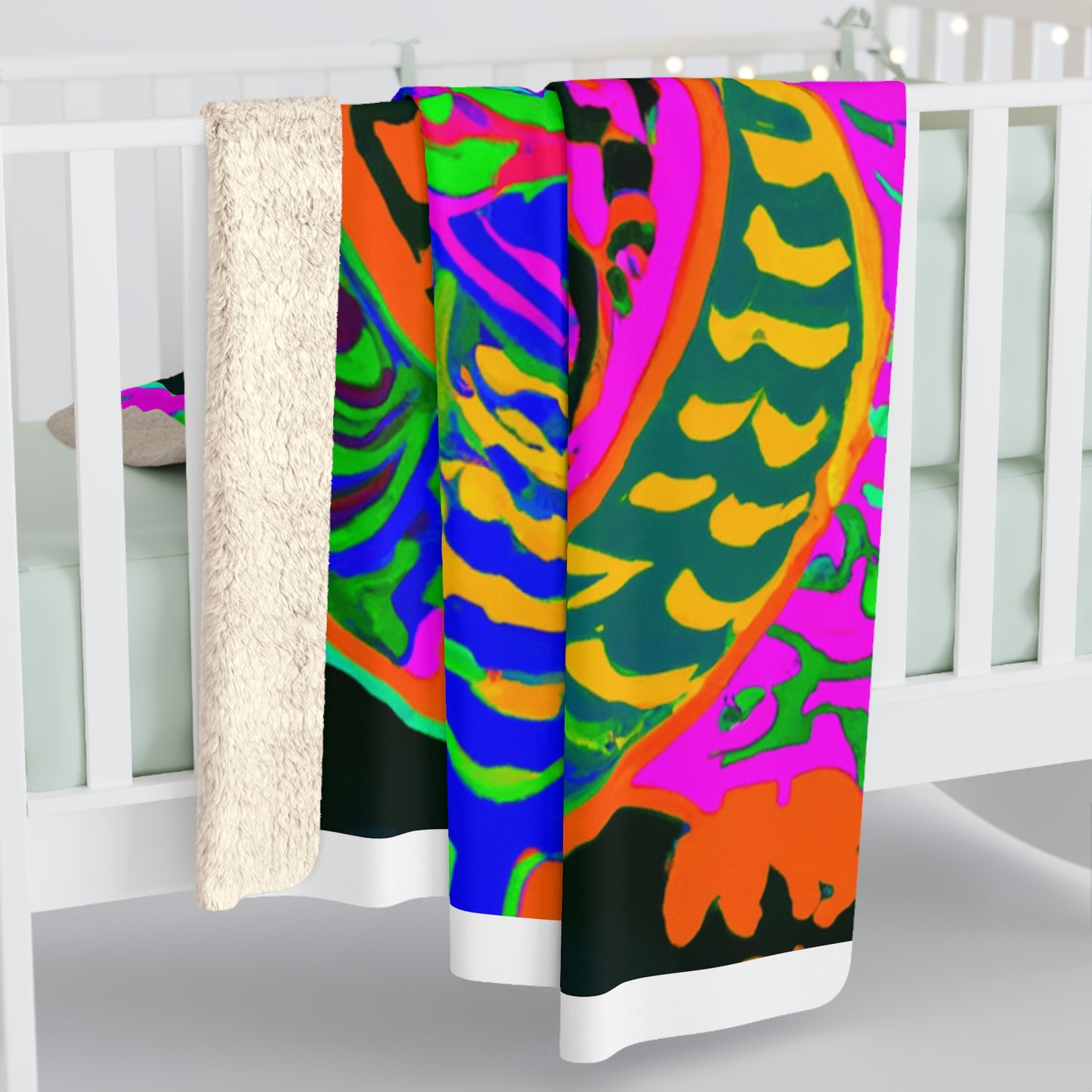 "Neon Nocturnal Night" - NEON Owls Art Sherpa Blanket