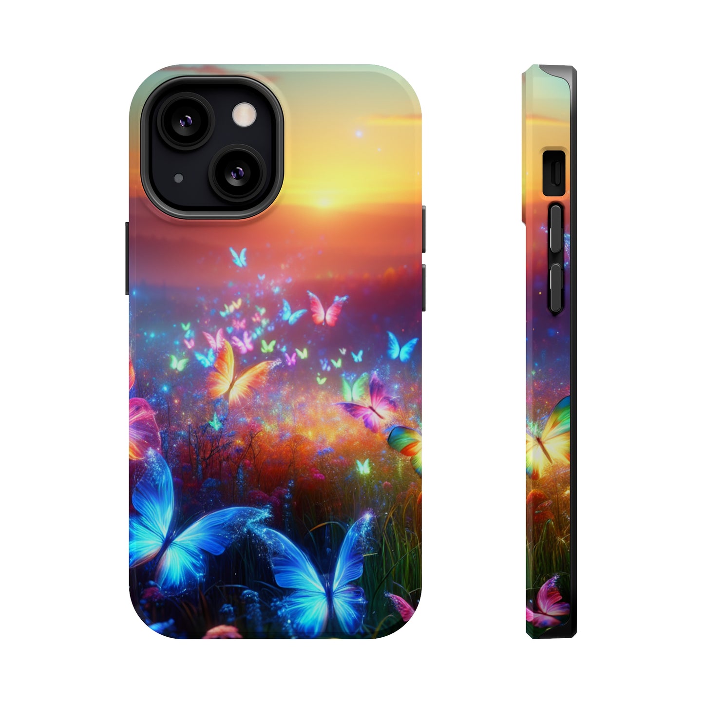 Neon Flight Fantasy Neon Butterflies Premium Art Magsafe Magnet Tough IPhone 13 14 15 Pro Plus Max and Mini in Matte and Glossy Phone cases