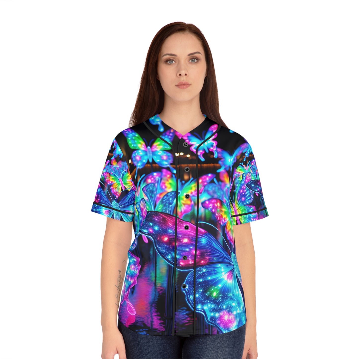 "Neon Paradise Flutter" Neon Butterflies Womans Jersey