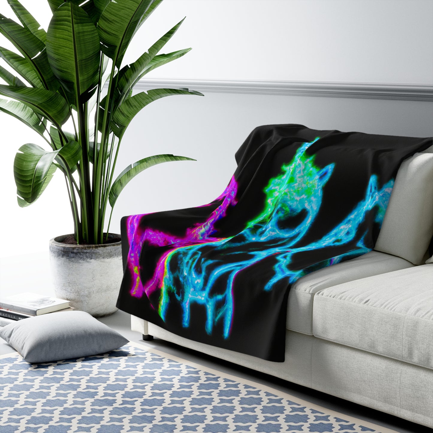 "Neon Dreamers" - NEON Unicorns Art Sherpa Blanket