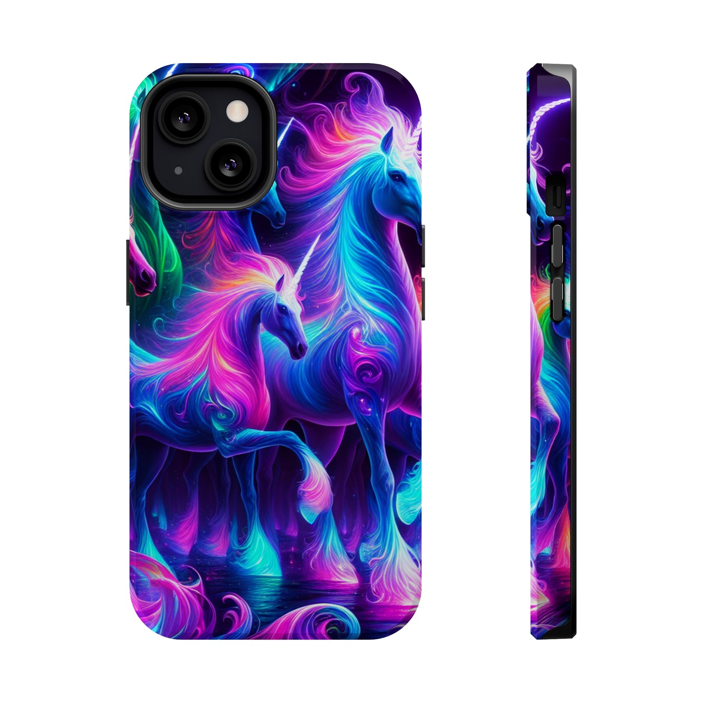 Neon Uniflourish Neon Unicorns Premium Art Magsafe Magnet Tough IPhone 13 14 15 Pro Plus Max and Mini in Matte and Glossy Phone cases