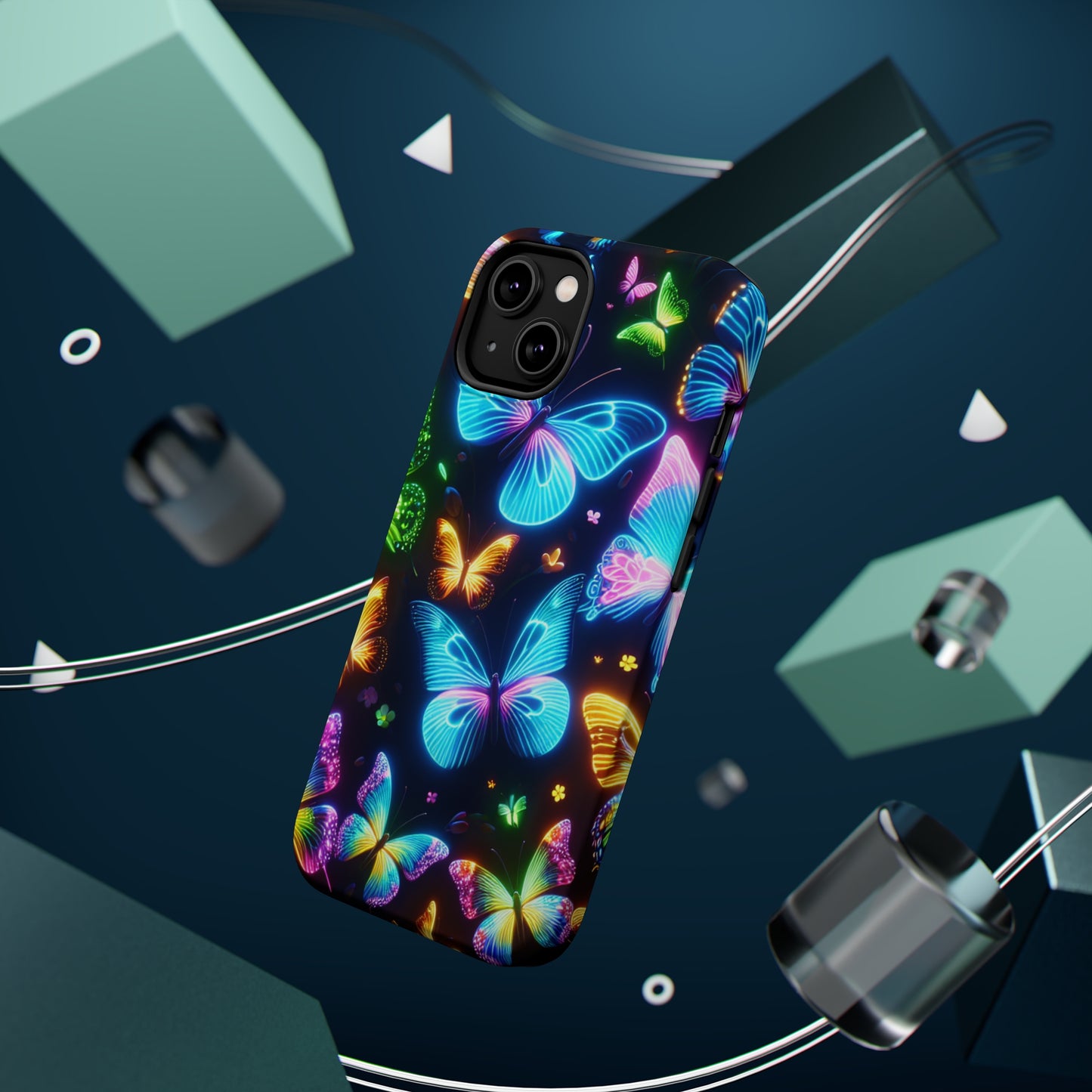 Luminous Butterfly Radiance Neon Butterflies Premium Art Magsafe Magnet Tough IPhone 13 14 15 Pro Plus Max and Mini in Matte and Glossy Phone cases