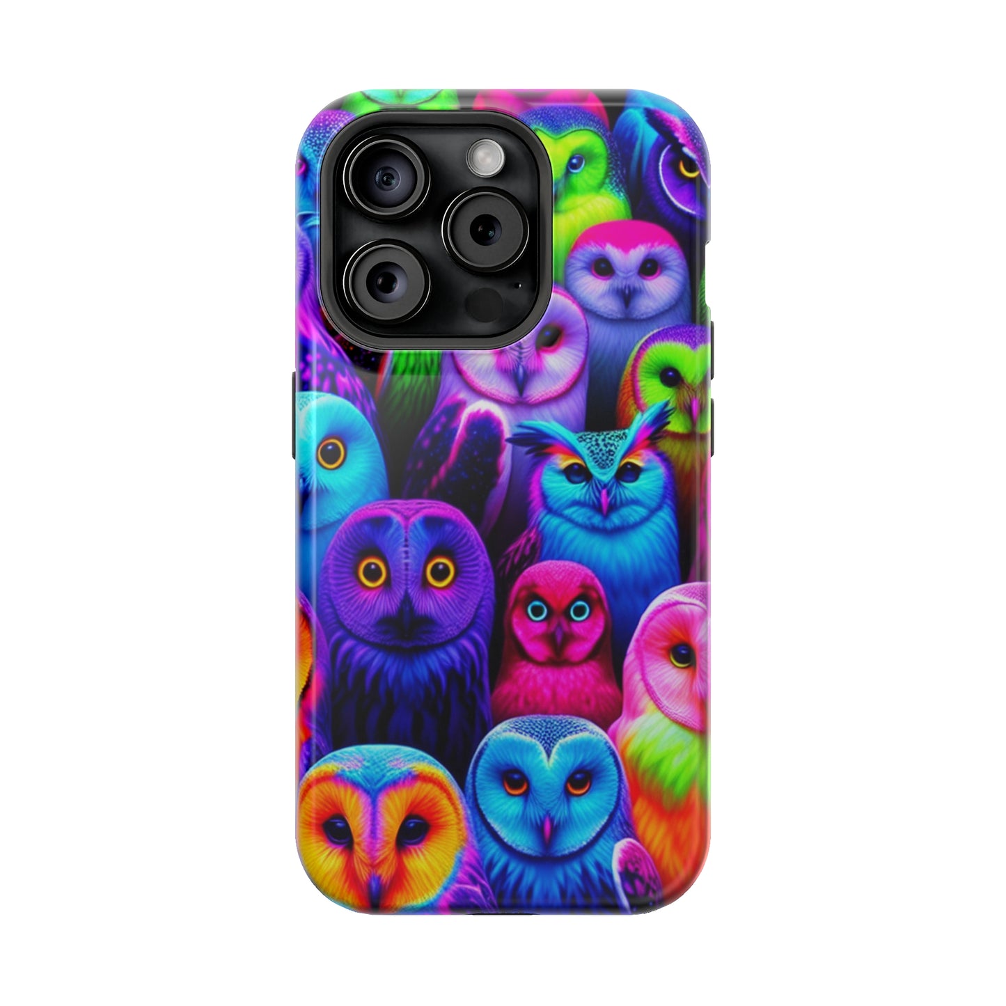 Vivid Nocturnal Neonatures Neon Owls Premium Art Magsafe Magnet Tough IPhone 13 14 15 Pro Plus Max and Mini in Matte and Glossy Phone cases