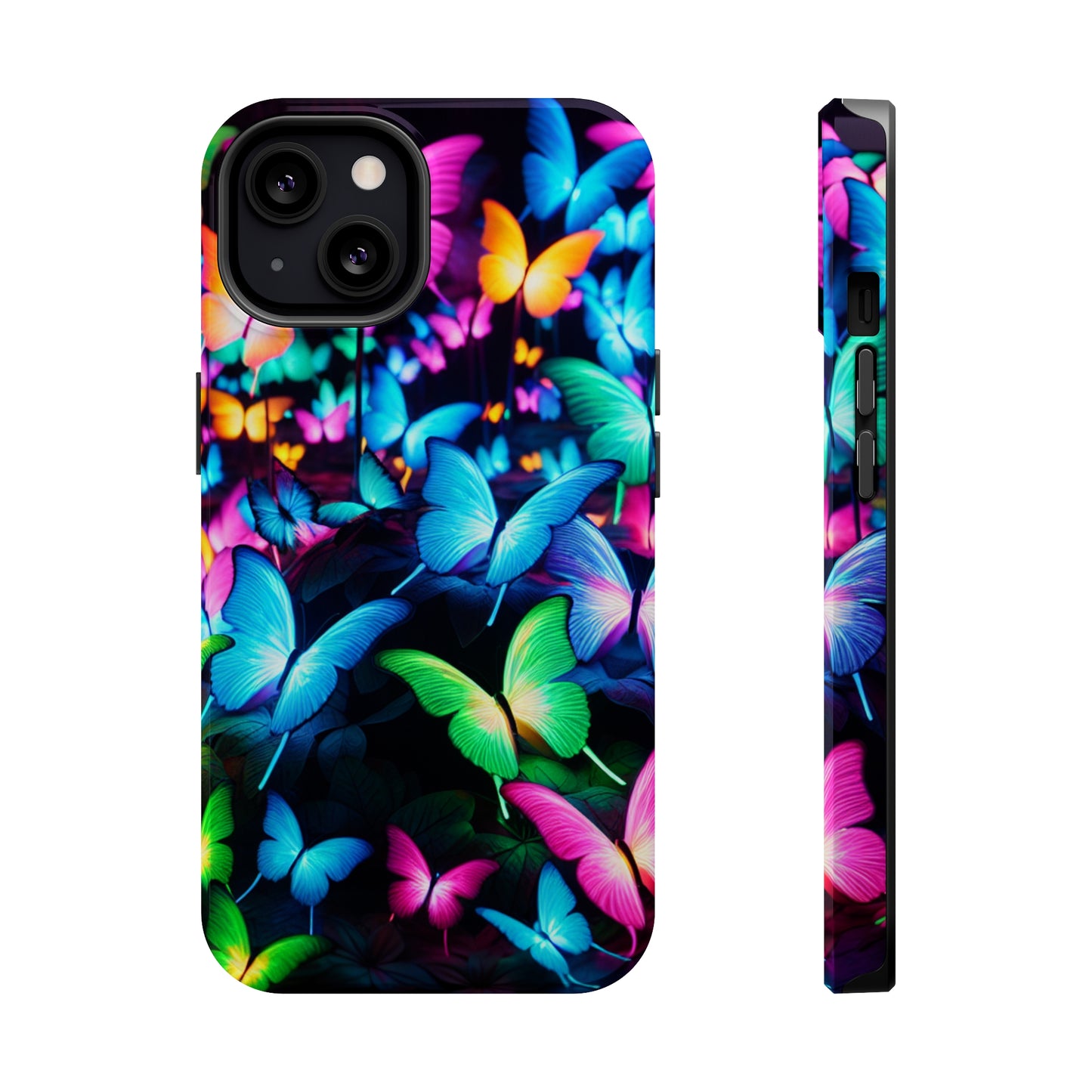 "Neon Butterfly Luridrainbow". Neon Butterflies Premium Art Magsafe Magnet Tough IPhone 13 14 15 Pro Plus Max and Mini in Matte and Glossy Phone cases