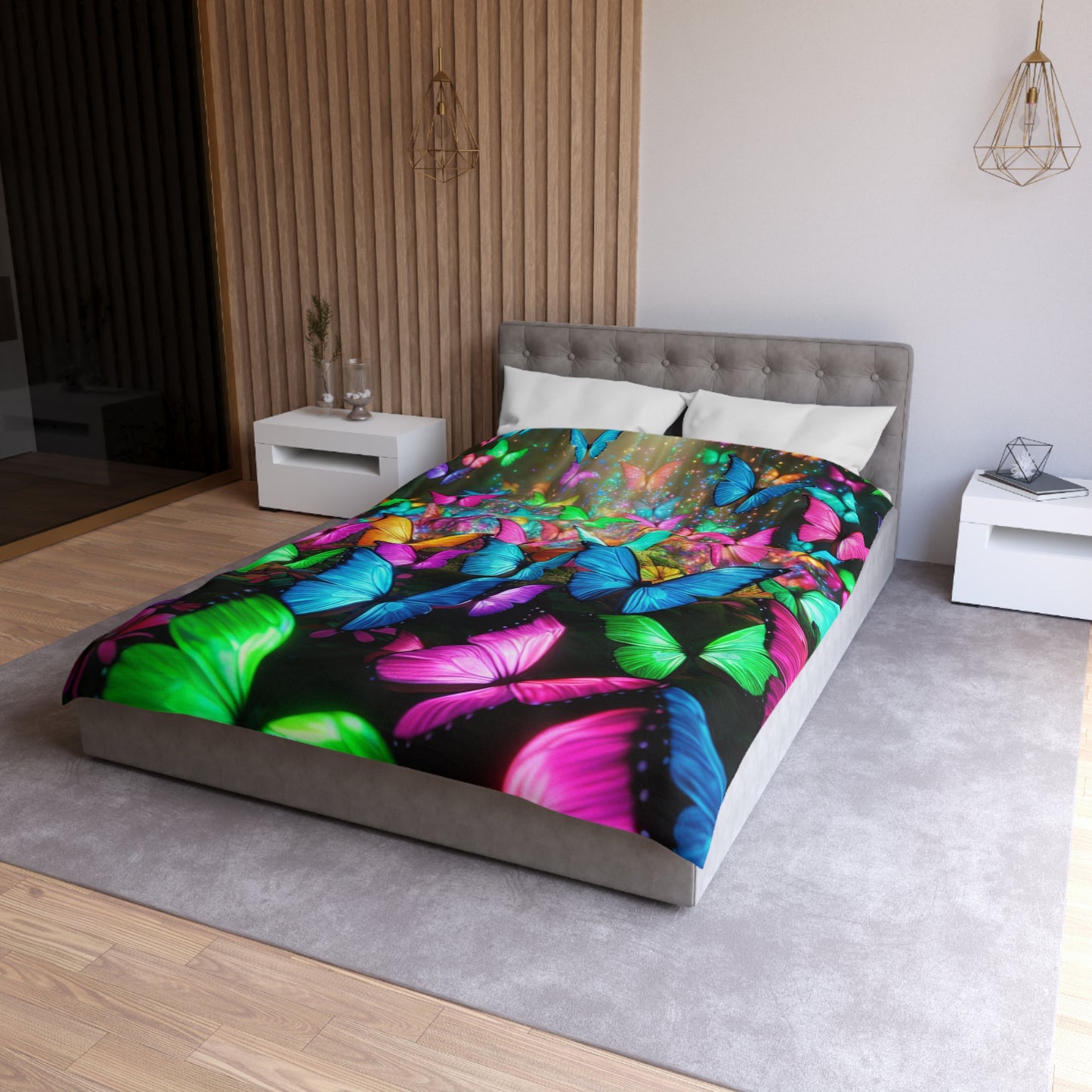 Tiberio Floriani - NEON Butterflies Microfiber Duvet Cover