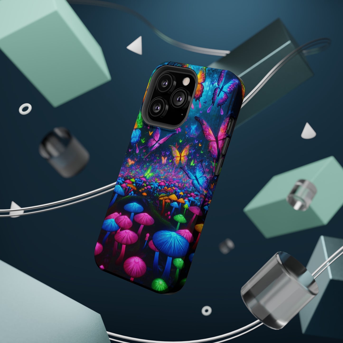 Neon Fruition Neon Butterflies and Mushrooms Premium Art Magsafe Magnet Tough IPhone 13 14 15 Pro Plus Max and Mini in Matte and Glossy Phone cases
