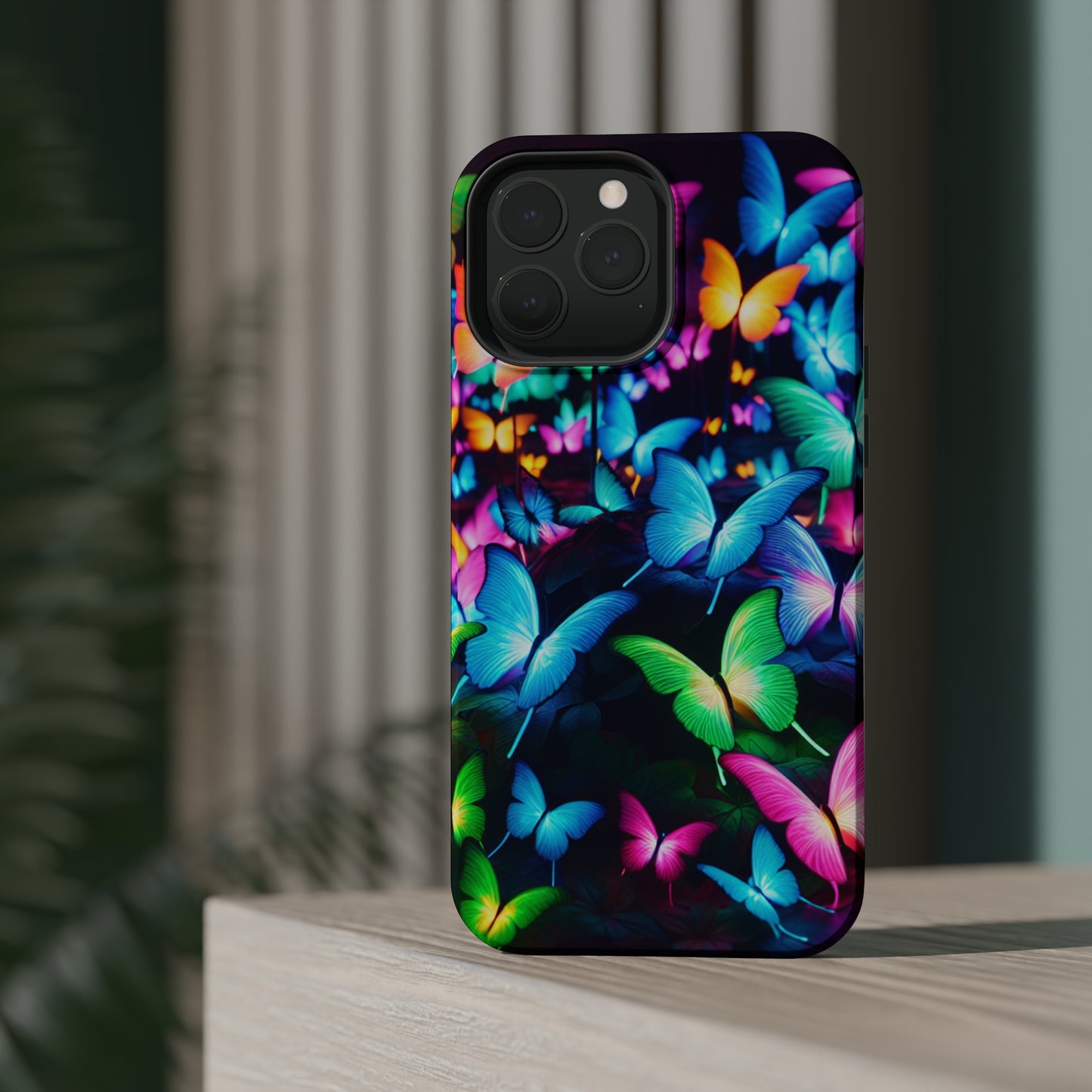"Neon Butterfly Luridrainbow". Neon Butterflies Premium Art Magsafe Magnet Tough IPhone 13 14 15 Pro Plus Max and Mini in Matte and Glossy Phone cases