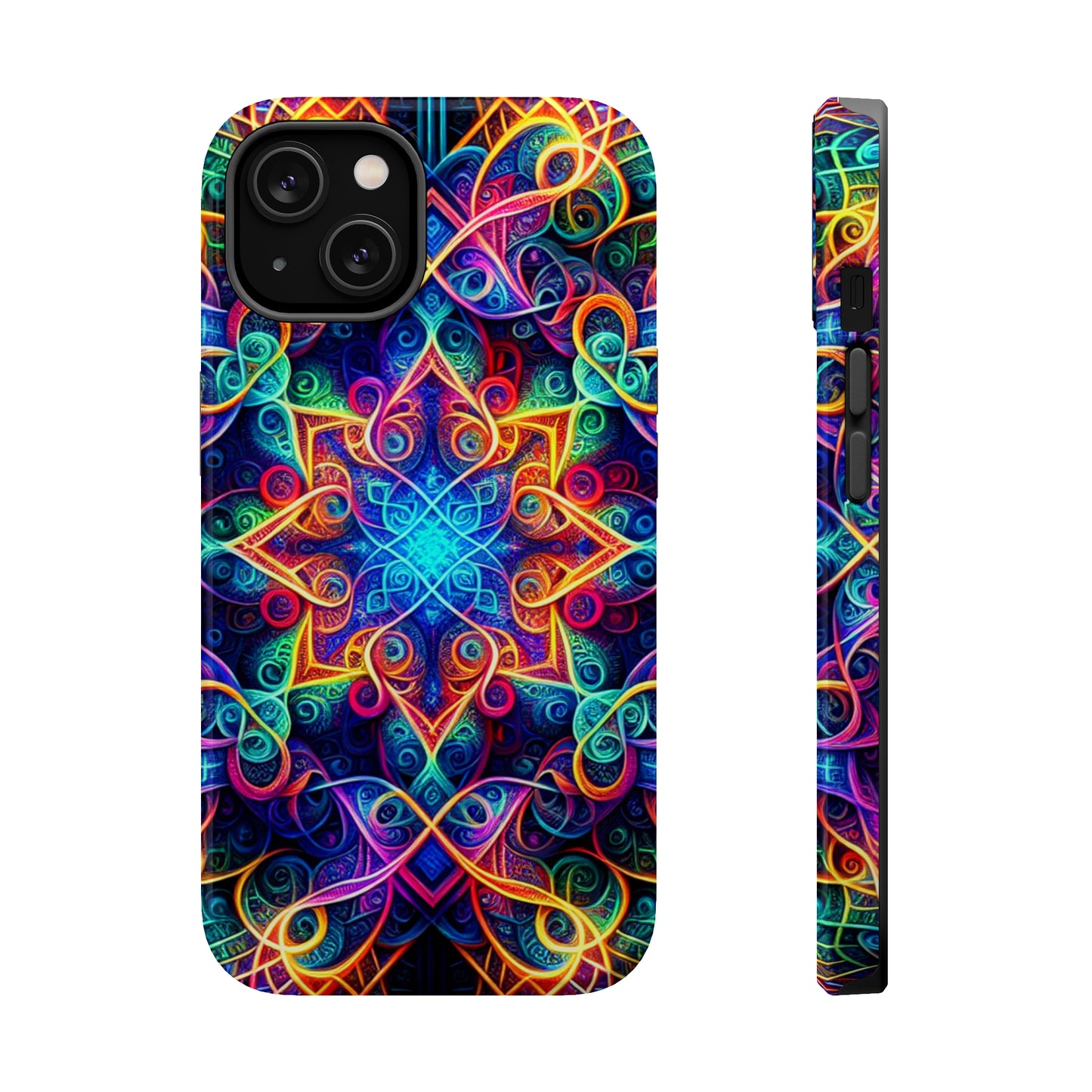 Neon Eternity Vibrancy Neon Trippy Infinity Patterns Premium Art Magsafe Magnet Tough IPhone 13 14 15 Pro Plus Max and Mini in Matte and Glossy Phone cases