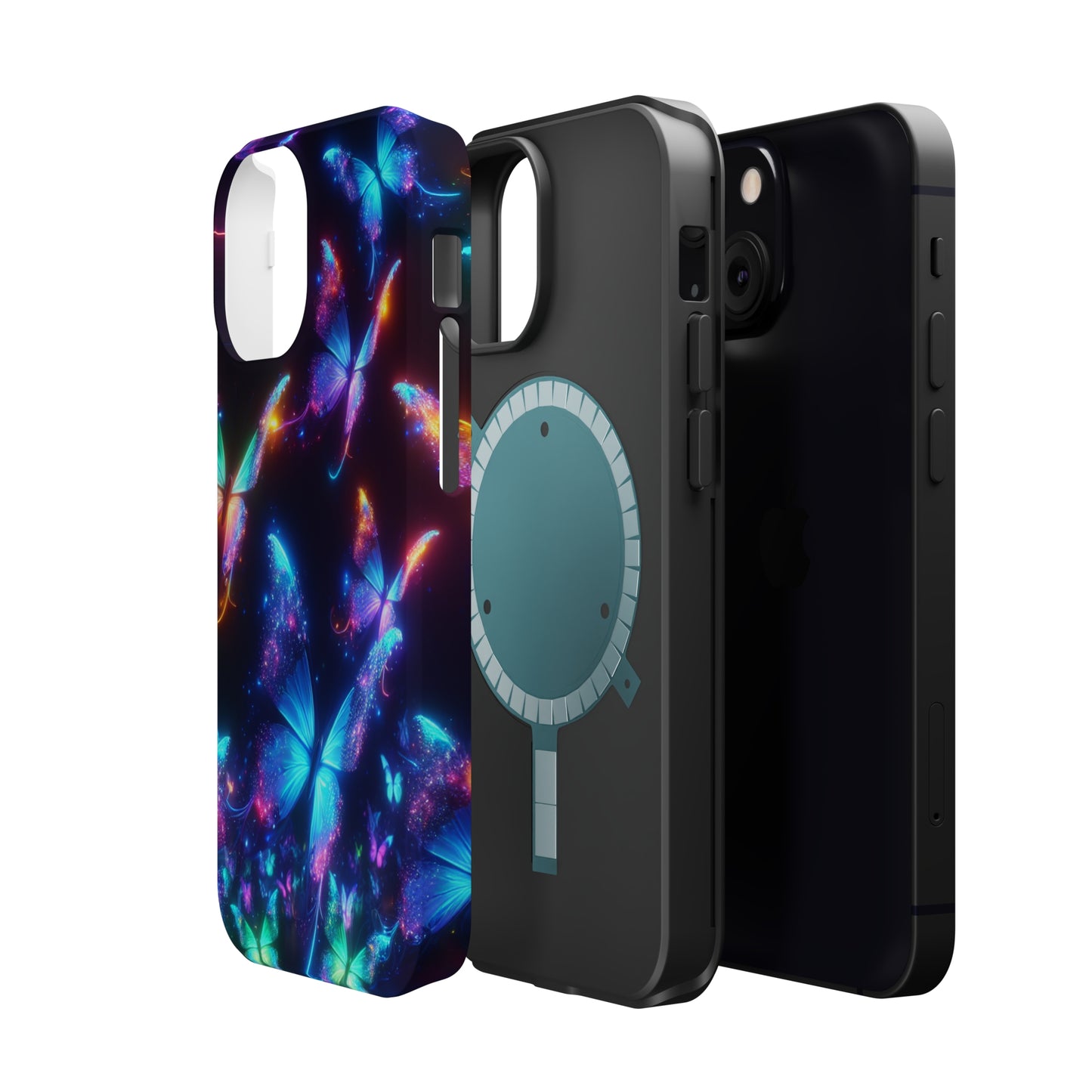 "Electrically Vivid Reverie" Neon Butterflies Premium Art Magsafe Magnet Tough IPhone 13 14 15 Pro Plus Max and Mini in Matte and Glossy Phone cases