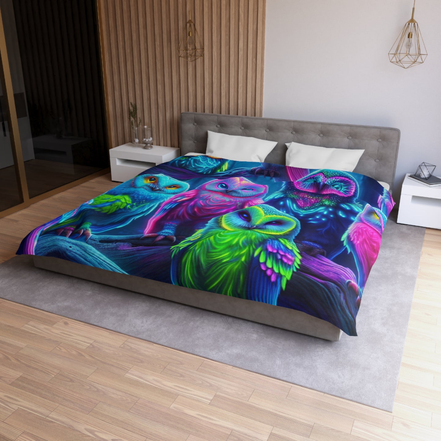 Pietro Guglielmo - NEON Owls Microfiber Duvet Cover