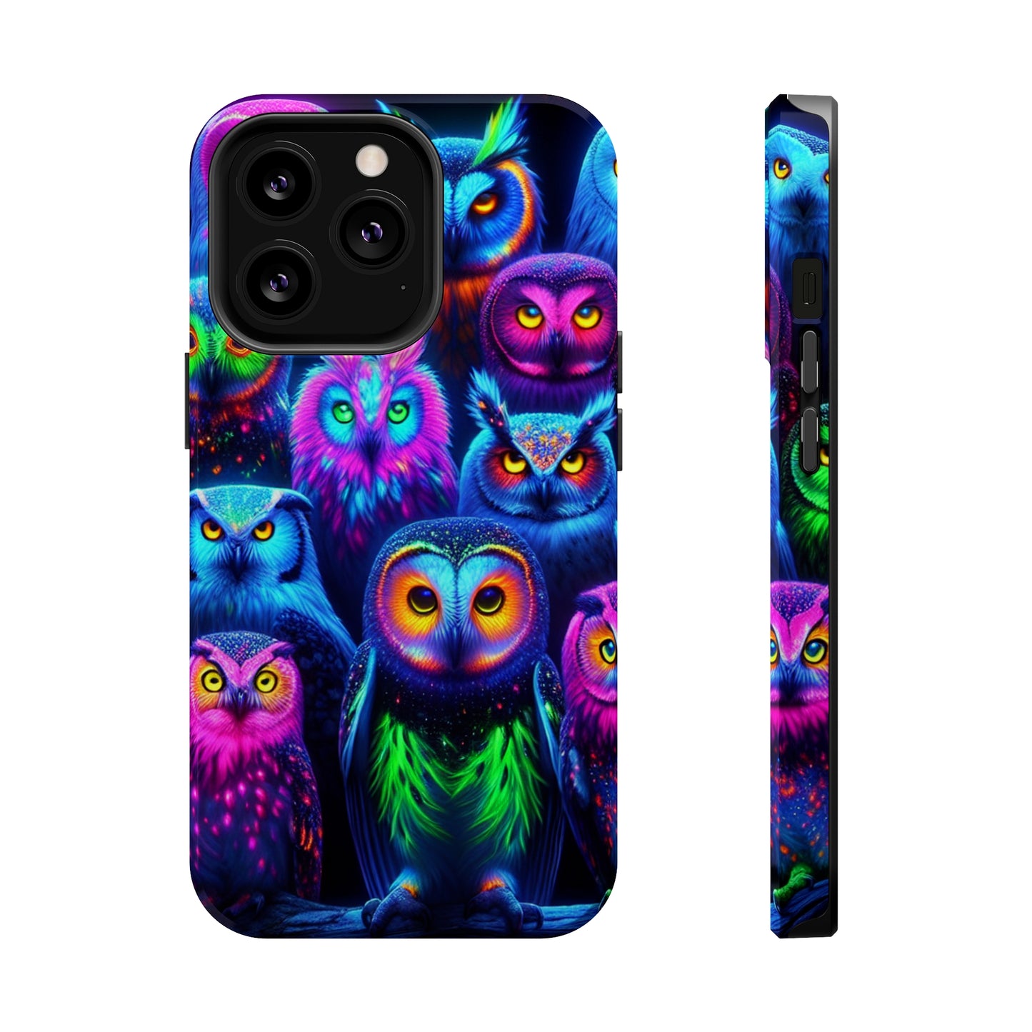 Neon Nocturnal Nook Neon Owls Premium Art Magsafe Magnet Tough IPhone 13 14 15 Pro Plus Max and Mini in Matte and Glossy Phone cases