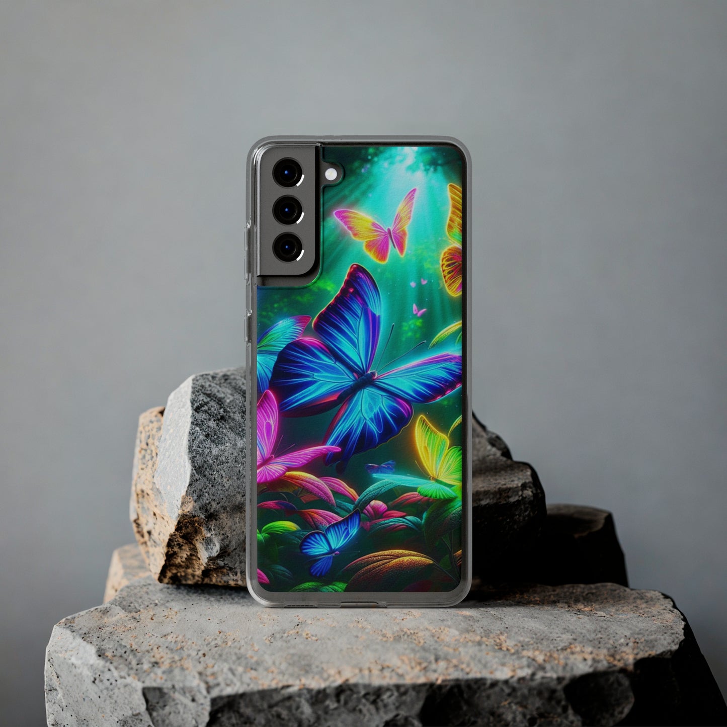 "Vivid Neon Flyaways" NEON Butterflies Art Polycarbonate Phone Case Samsung Galaxy s21 s22 Google Pixel 6 Iphone 11 12 13 14 Pro Max Mini Plus