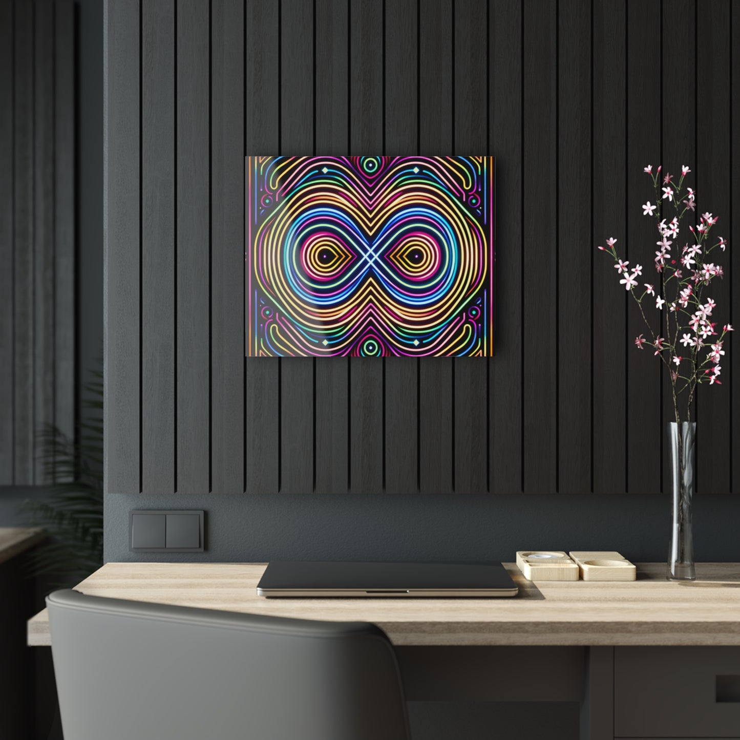 Neon Infinity Fantasia. Trippy infity Pattern 1/4" Glossy Acrylic Art
