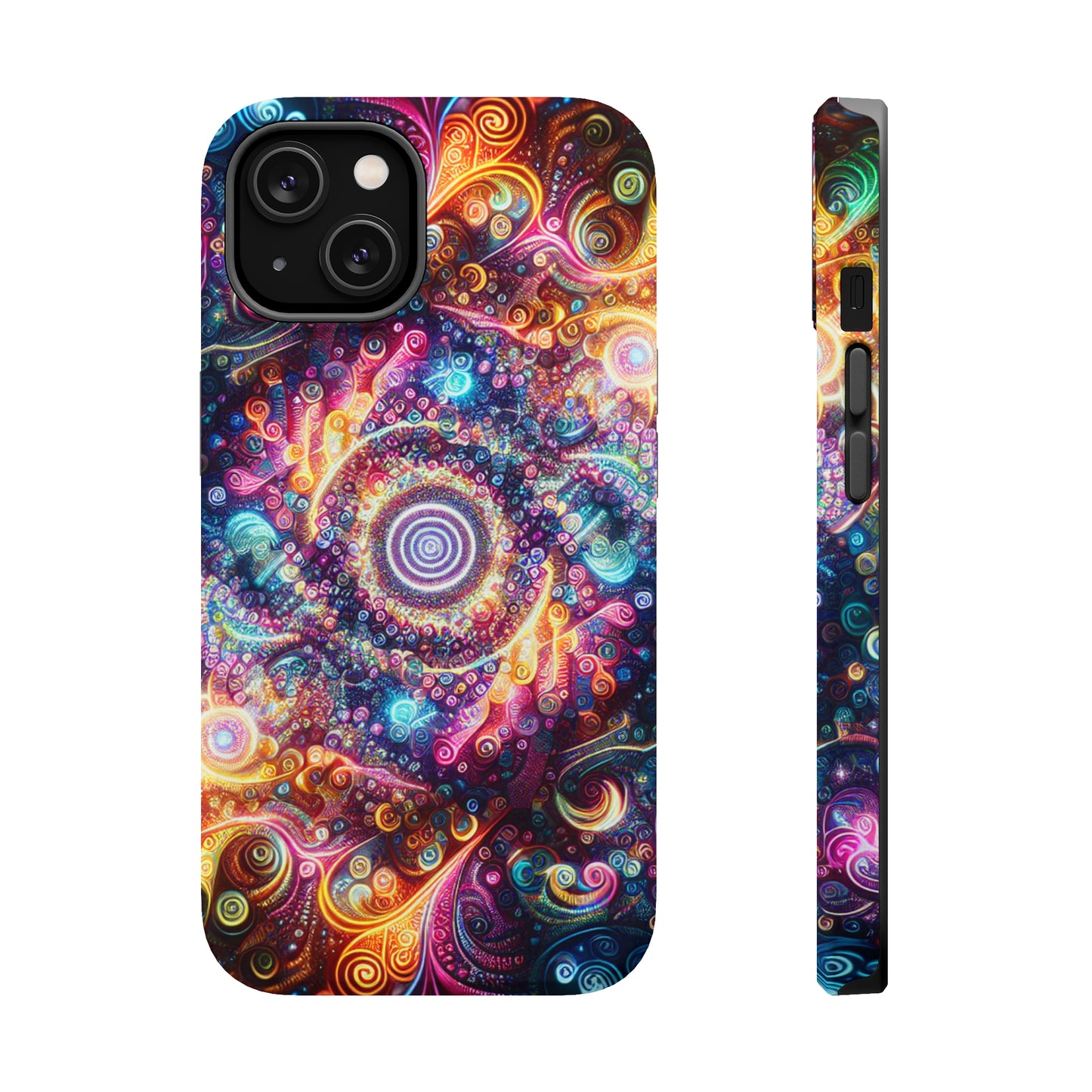 Cosmic Chromatic Mirage. Neon Trippy Infinity Patterns Premium Art Magsafe Magnet Tough IPhone 13 14 15 Pro Plus Max and Mini in Matte and Glossy Phone cases