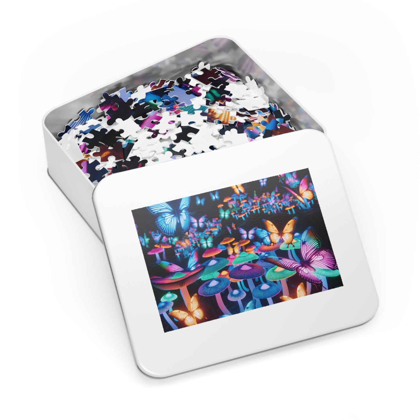 Neon Butterflies Blooms - Neon Butterflies and Mushrooms Puzzle 30, 110, 252, and 1000 Pieces