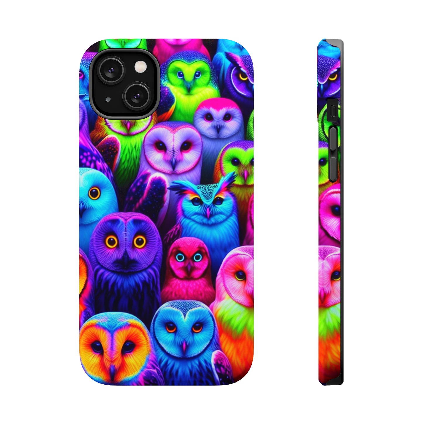 Vivid Nocturnal Neonatures Neon Owls Premium Art Magsafe Magnet Tough IPhone 13 14 15 Pro Plus Max and Mini in Matte and Glossy Phone cases