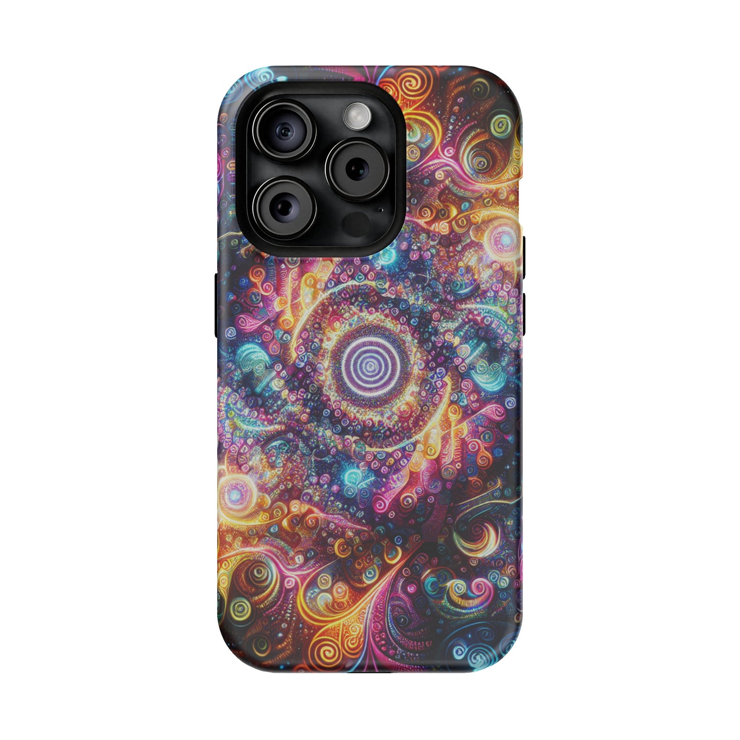 Cosmic Chromatic Mirage. Neon Trippy Infinity Patterns Premium Art Magsafe Magnet Tough IPhone 13 14 15 Pro Plus Max and Mini in Matte and Glossy Phone cases