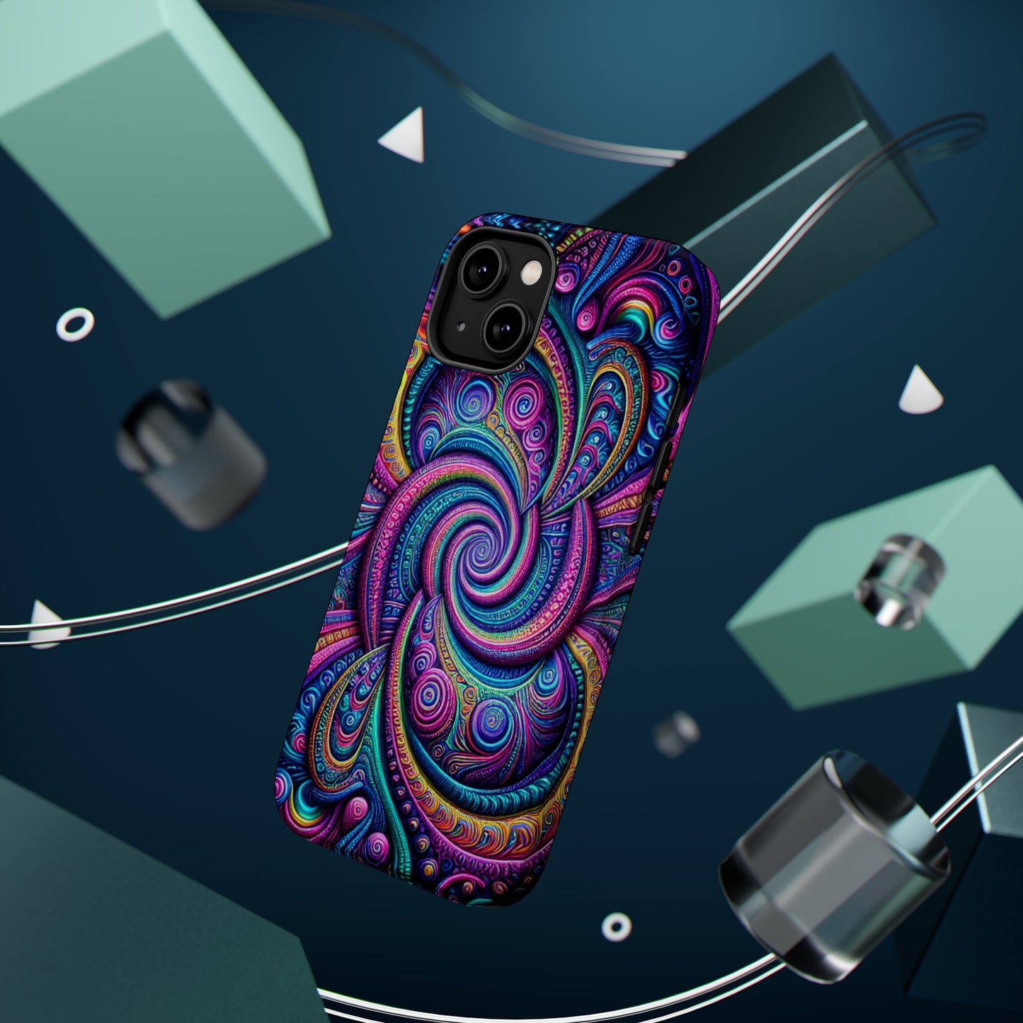 Cosmic Quasar Dreams. Neon Trippy Infinity Patterns Premium Art Magsafe Magnet Tough IPhone 13 14 15 Pro Plus Max and Mini in Matte and Glossy Phone cases