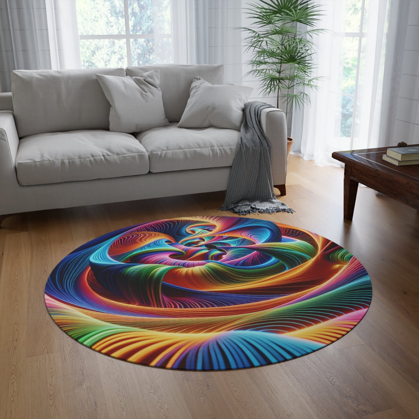 Vibrant Neon Infinity Whorl. Infinity Patterns Round Rug