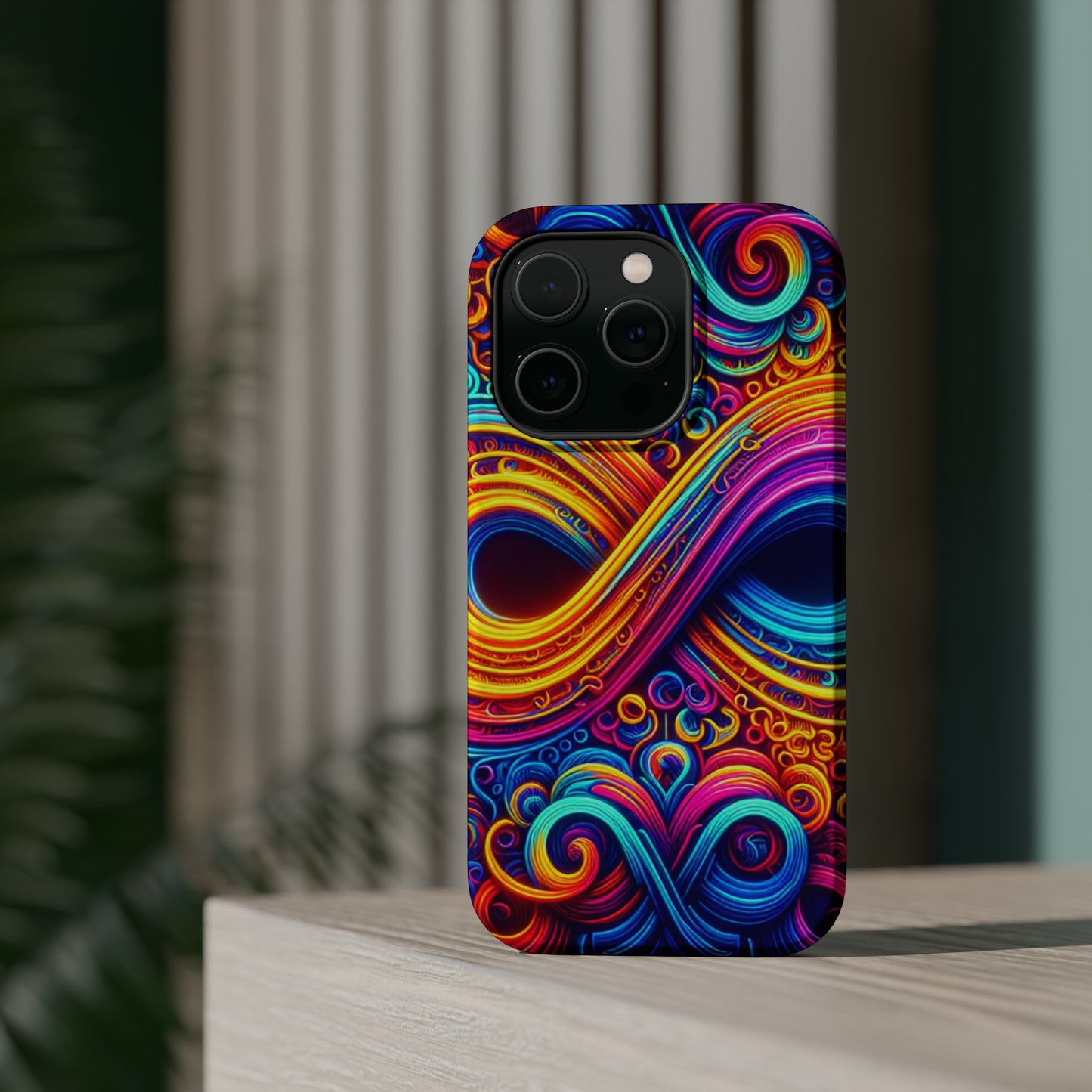 ElectroFractal Fluorescence. Neon Trippy Infinity Patterns Premium Art Magsafe Magnet Tough IPhone 13 14 15 Pro Plus Max and Mini in Matte and Glossy Phone cases