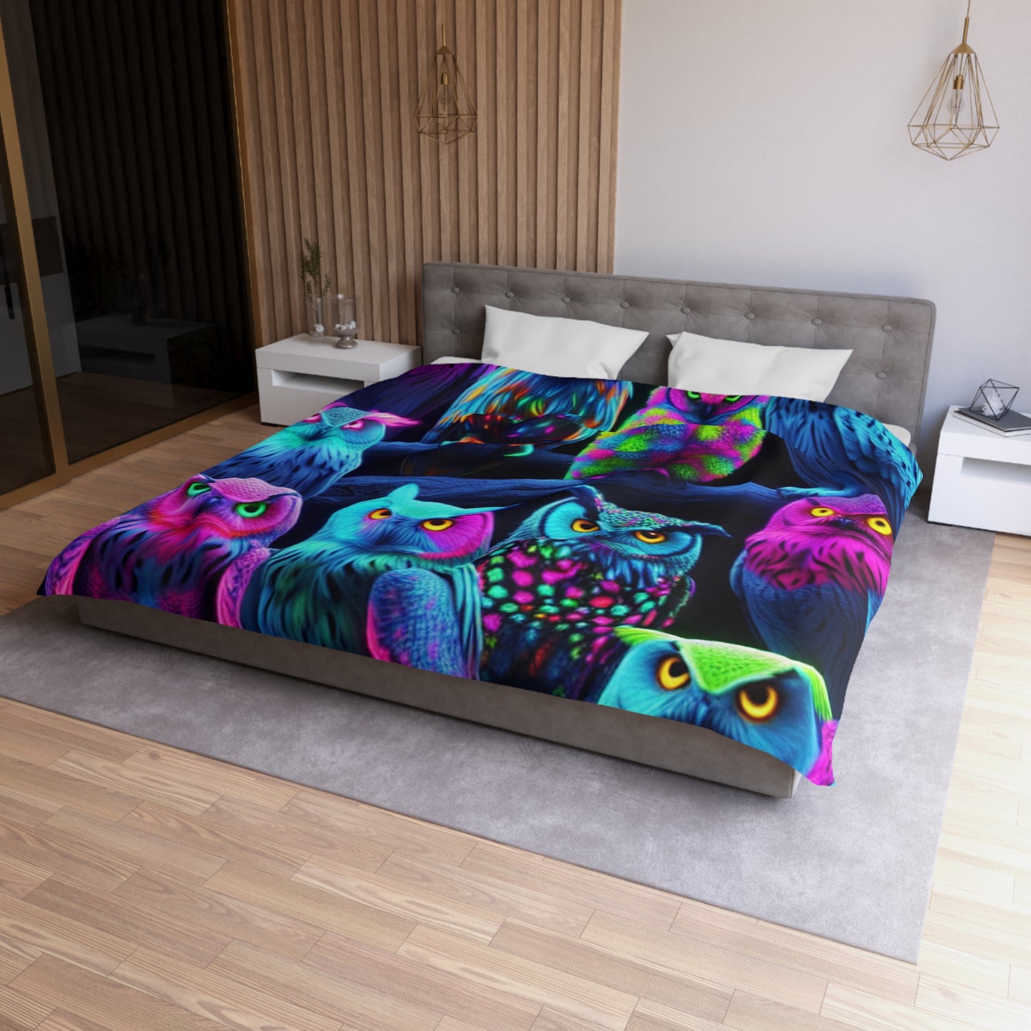 Giovanni Veronese - NEON Owls Microfiber Duvet Cover