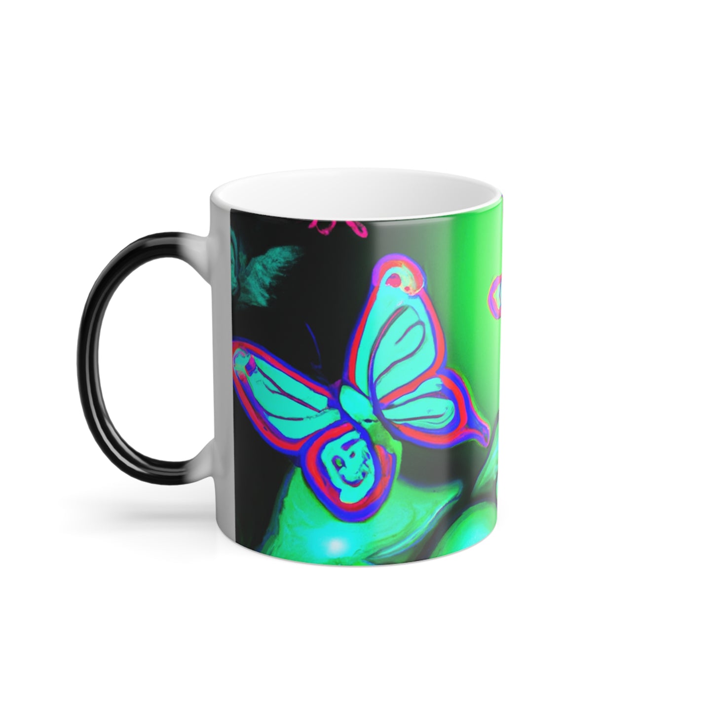 Neon Fantasy Garden. Mushrooms & Butterflies 11oz Color Morphing Mug