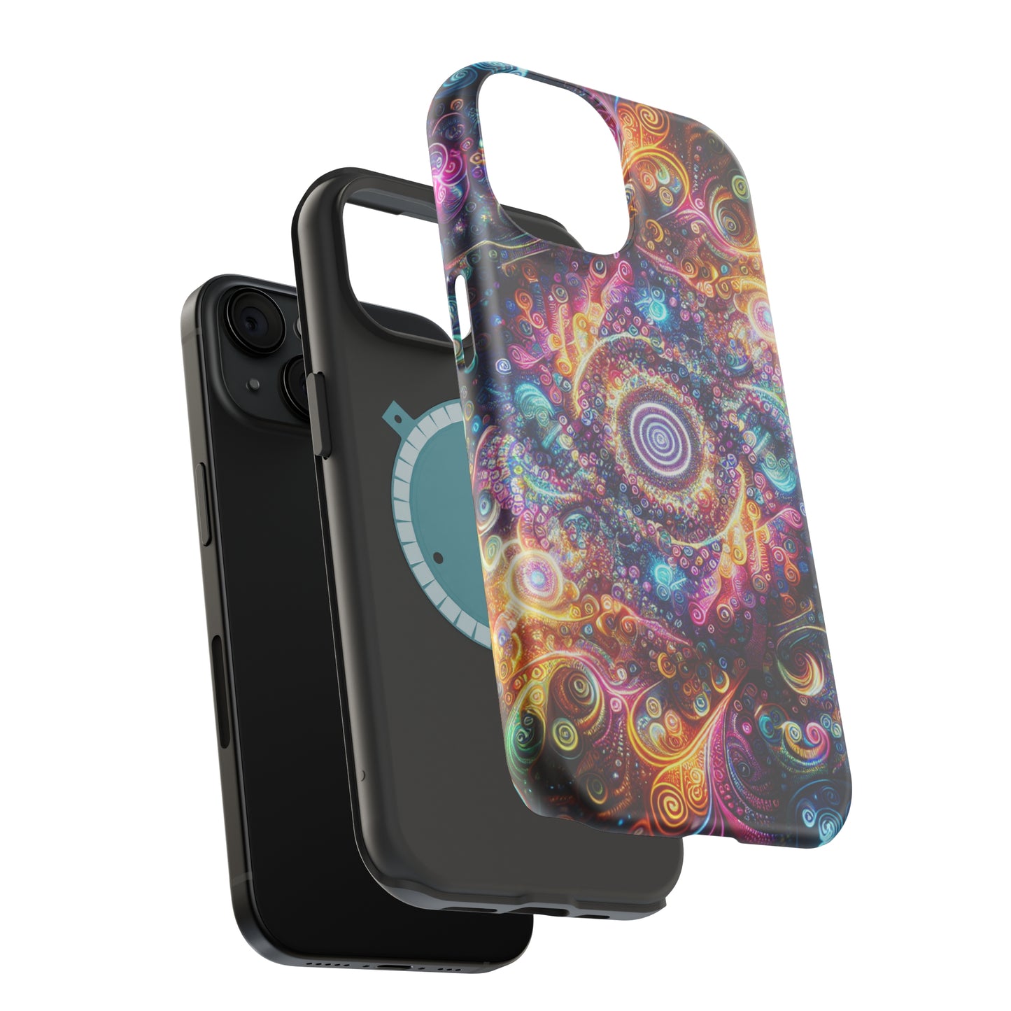 Cosmic Chromatic Mirage. Neon Trippy Infinity Patterns Premium Art Magsafe Magnet Tough IPhone 13 14 15 Pro Plus Max and Mini in Matte and Glossy Phone cases