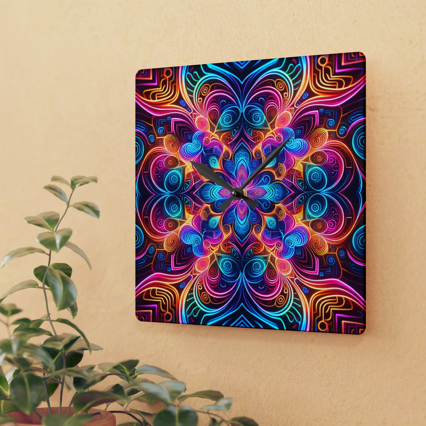 "Vibrant Neon Infinity" Infinity Patterns Art Acrylic Clock