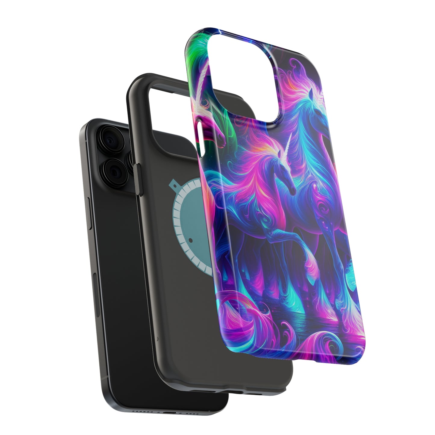 Neon Uniflourish Neon Unicorns Premium Art Magsafe Magnet Tough IPhone 13 14 15 Pro Plus Max and Mini in Matte and Glossy Phone cases
