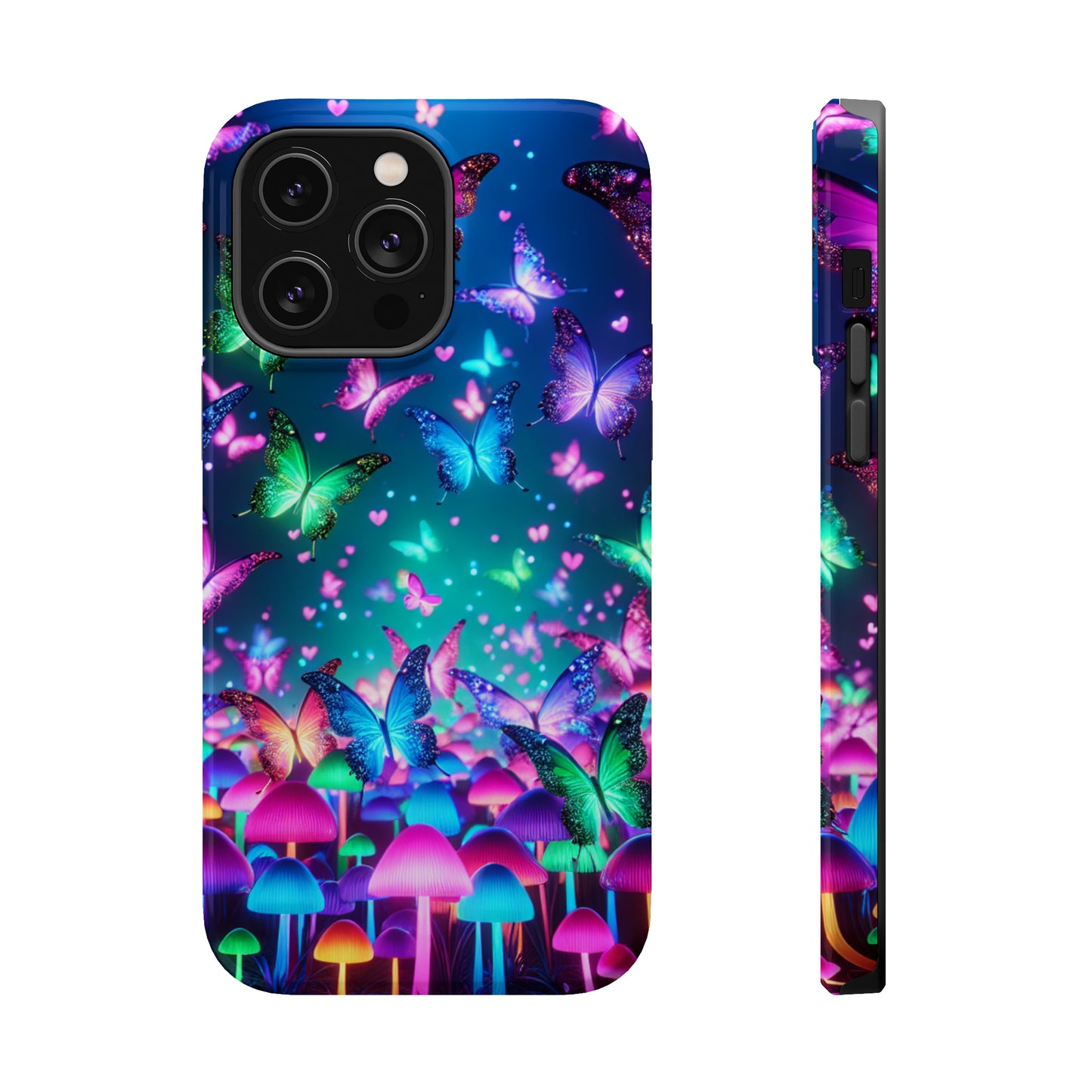 Neon Eden. Neon Butterflies and Mushrooms Premium Art Magsafe Magnet Tough IPhone 13 14 15 Pro Plus Max and Mini in Matte and Glossy Phone cases