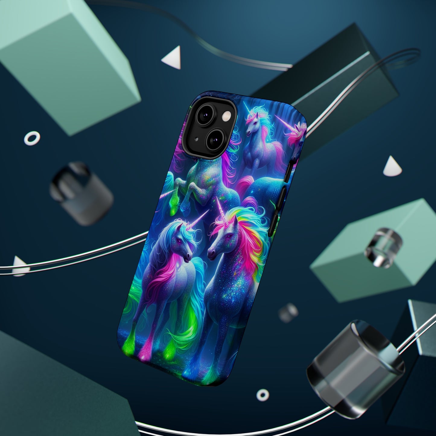 Vivid Dreamscape of Neon Unicorns Neon Unicorns Premium Art Magsafe Magnet Tough IPhone 13 14 15 Pro Plus Max and Mini in Matte and Glossy Phone cases