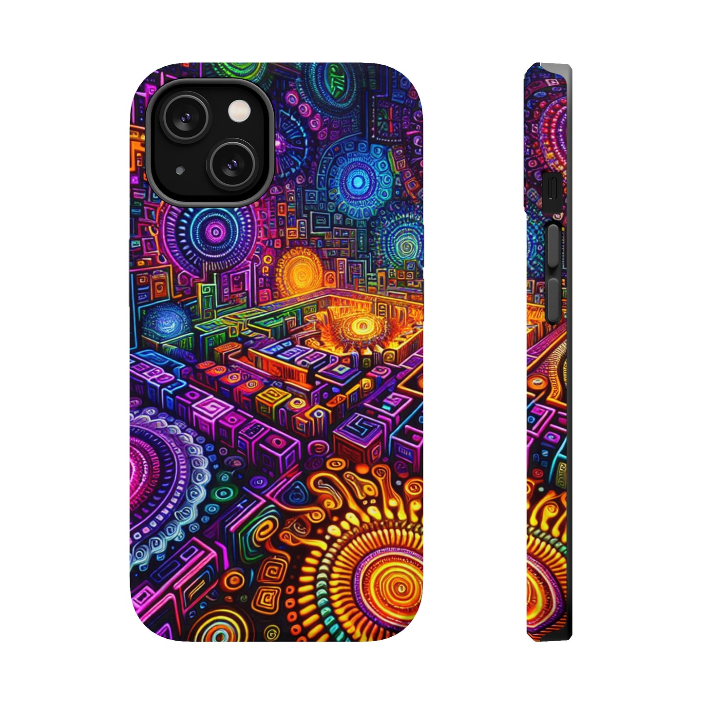Vivid Voyage of Infinity Neon Splendor. Neon Trippy Infinity Patterns Premium Art Magsafe Magnet Tough IPhone 13 14 15 Pro Plus Max and Mini in Matte and Glossy Phone cases